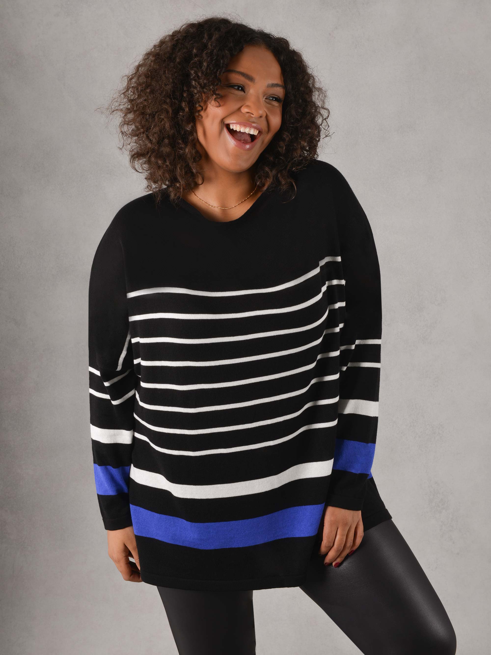 Black, Ivory & Cobalt Stripe Relaxed Jumper - Image 3