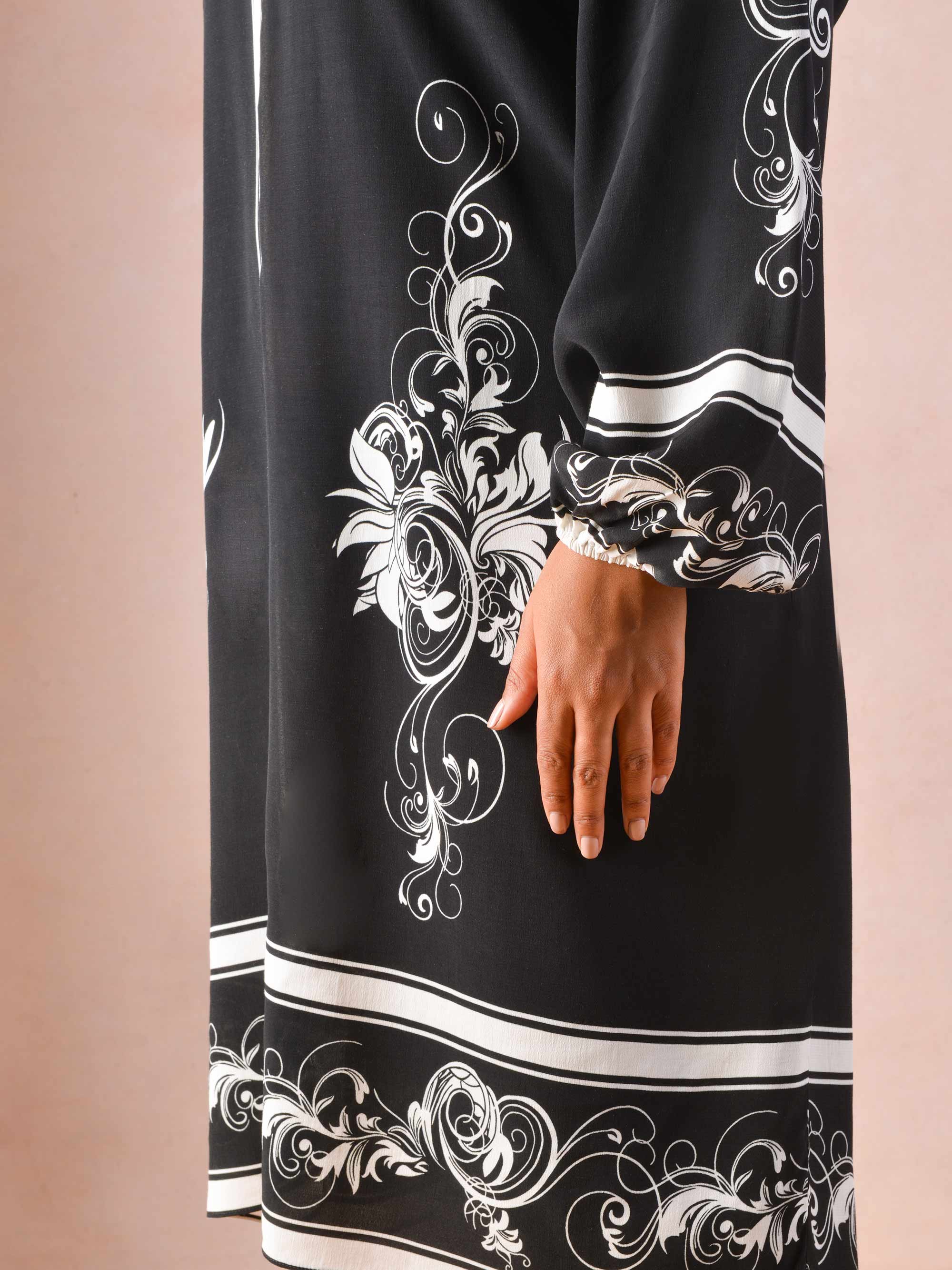 Black & Ivory Floral Placement Dress - Image 3