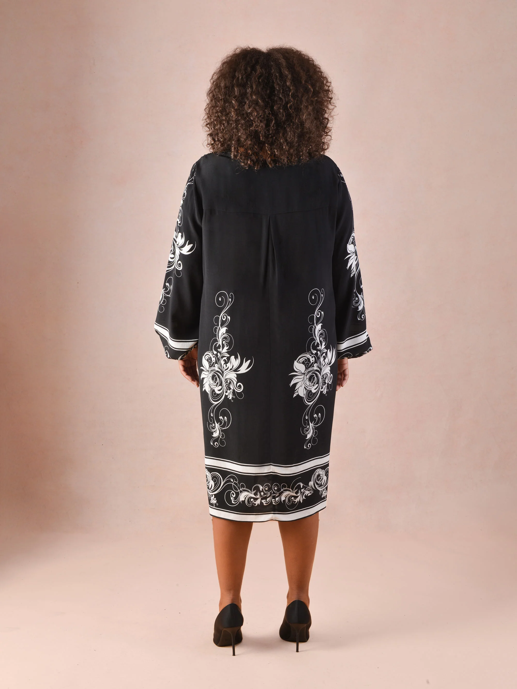 Black & Ivory Floral Placement Dress - Image 4
