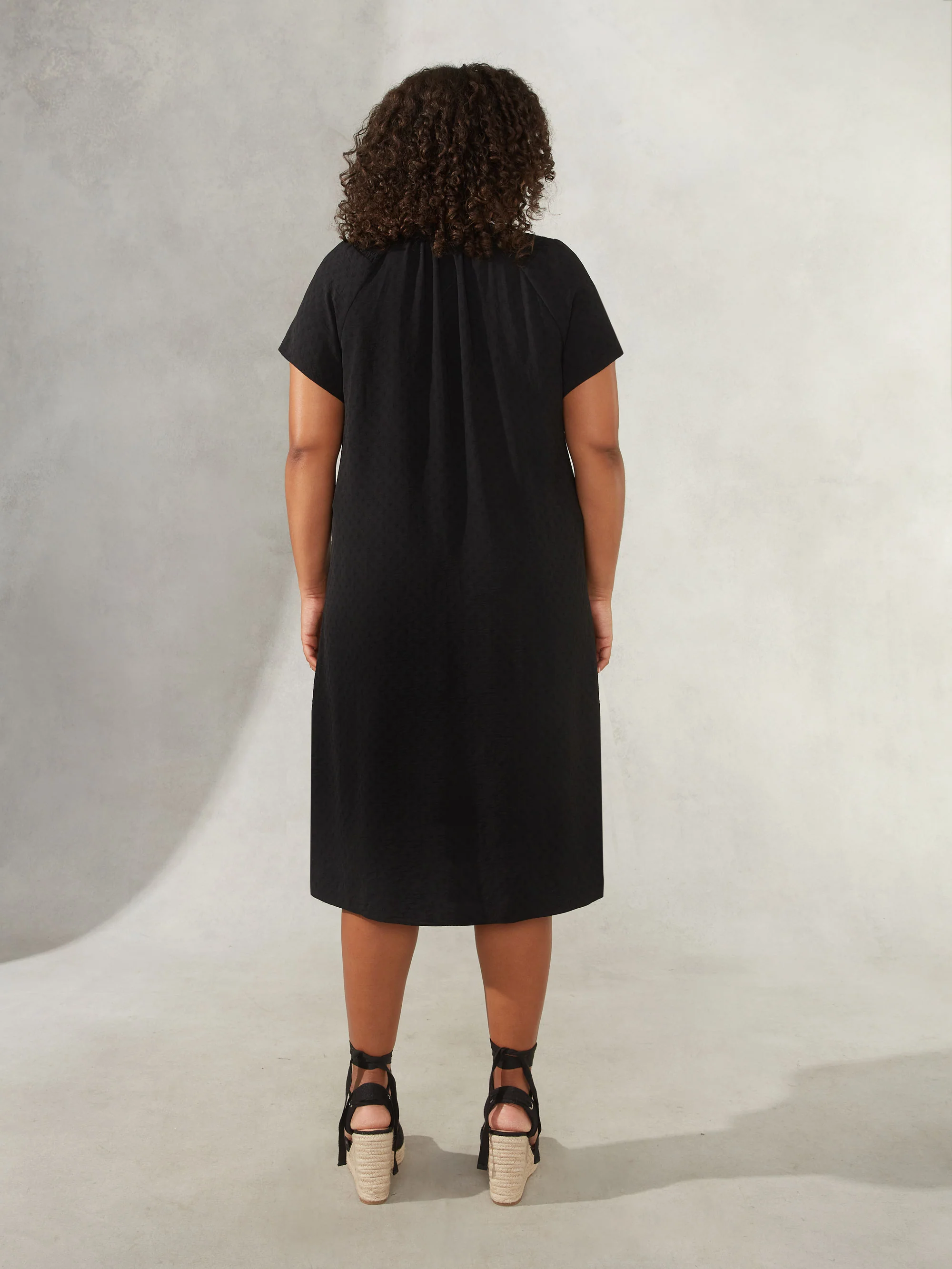 Black Jacquard Shirred Shoulder Dress - Image 4