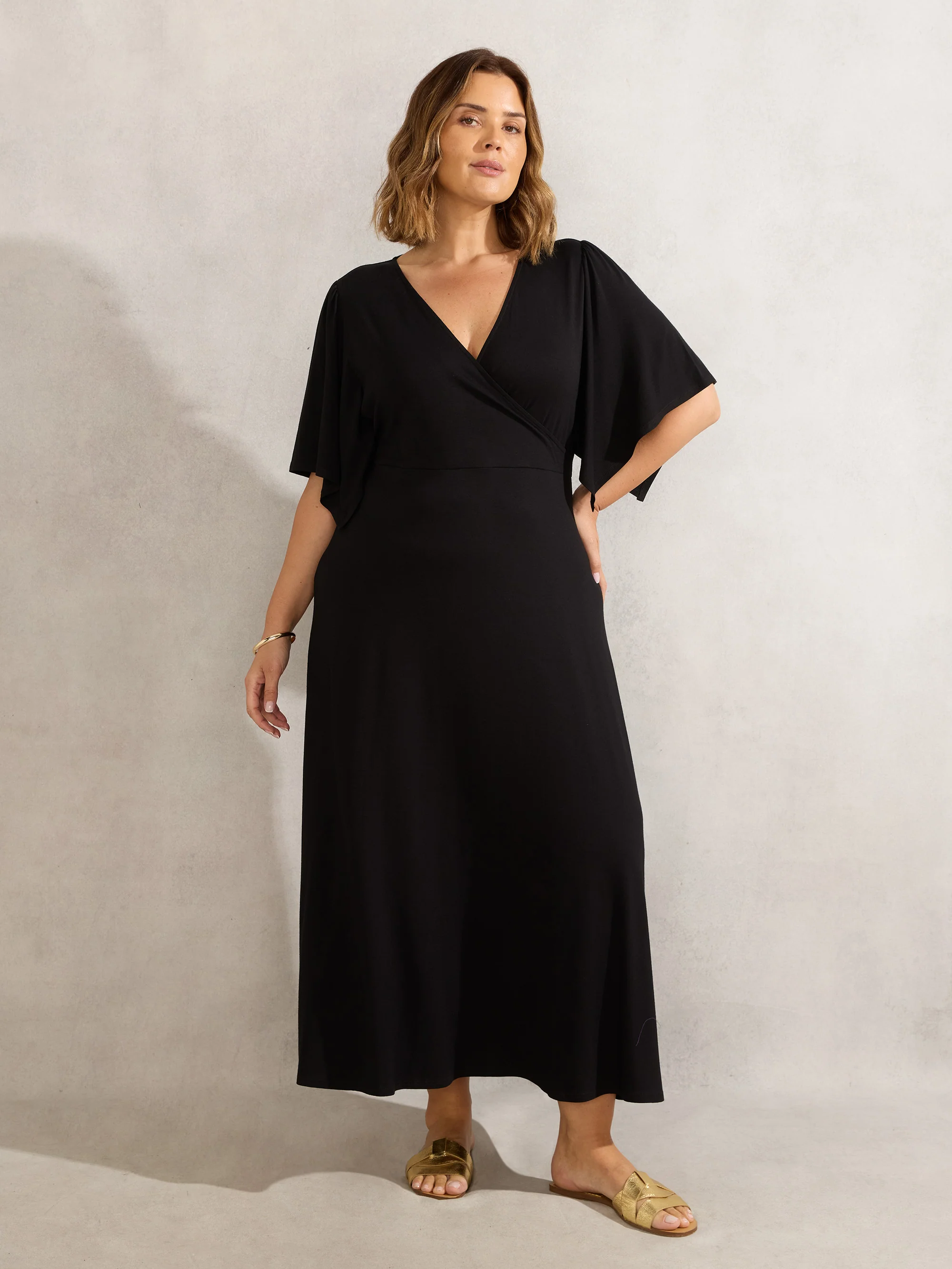 Black Jersey Angel Sleeve Wrap Dress - Image 2