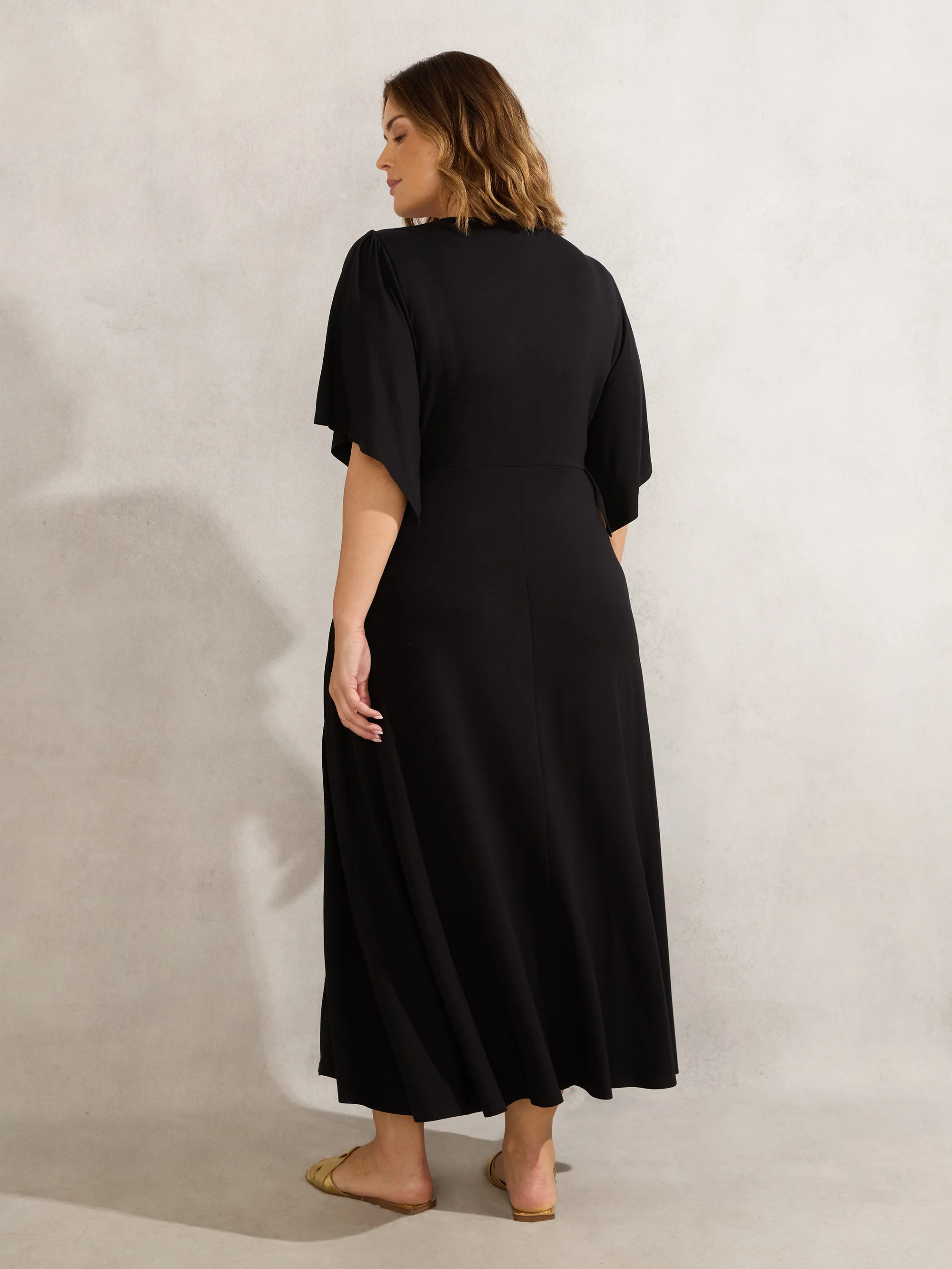 Black Jersey Angel Sleeve Wrap Dress - Image 4