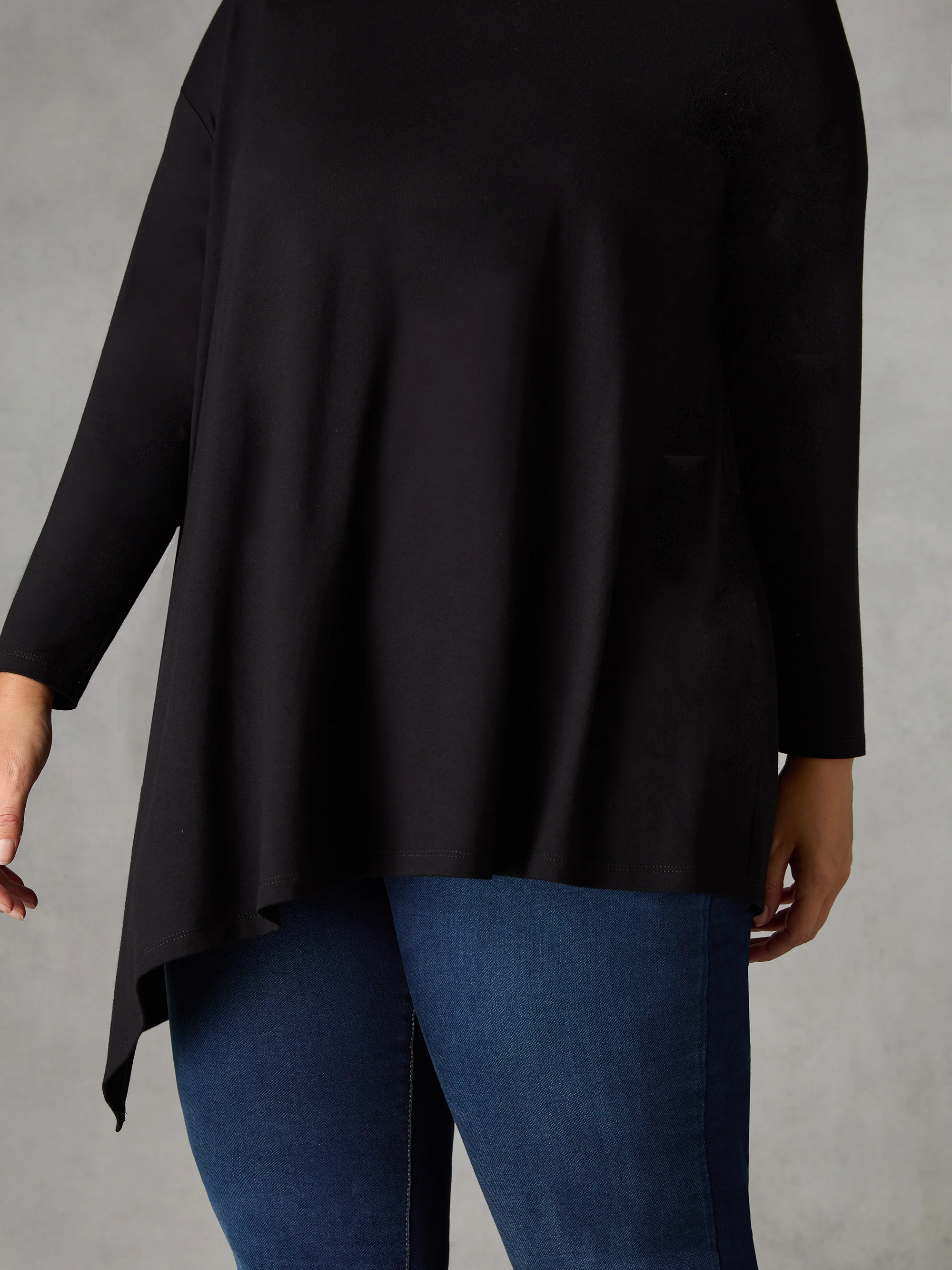 Black Jersey Asymmetric Hem Top - Image 2
