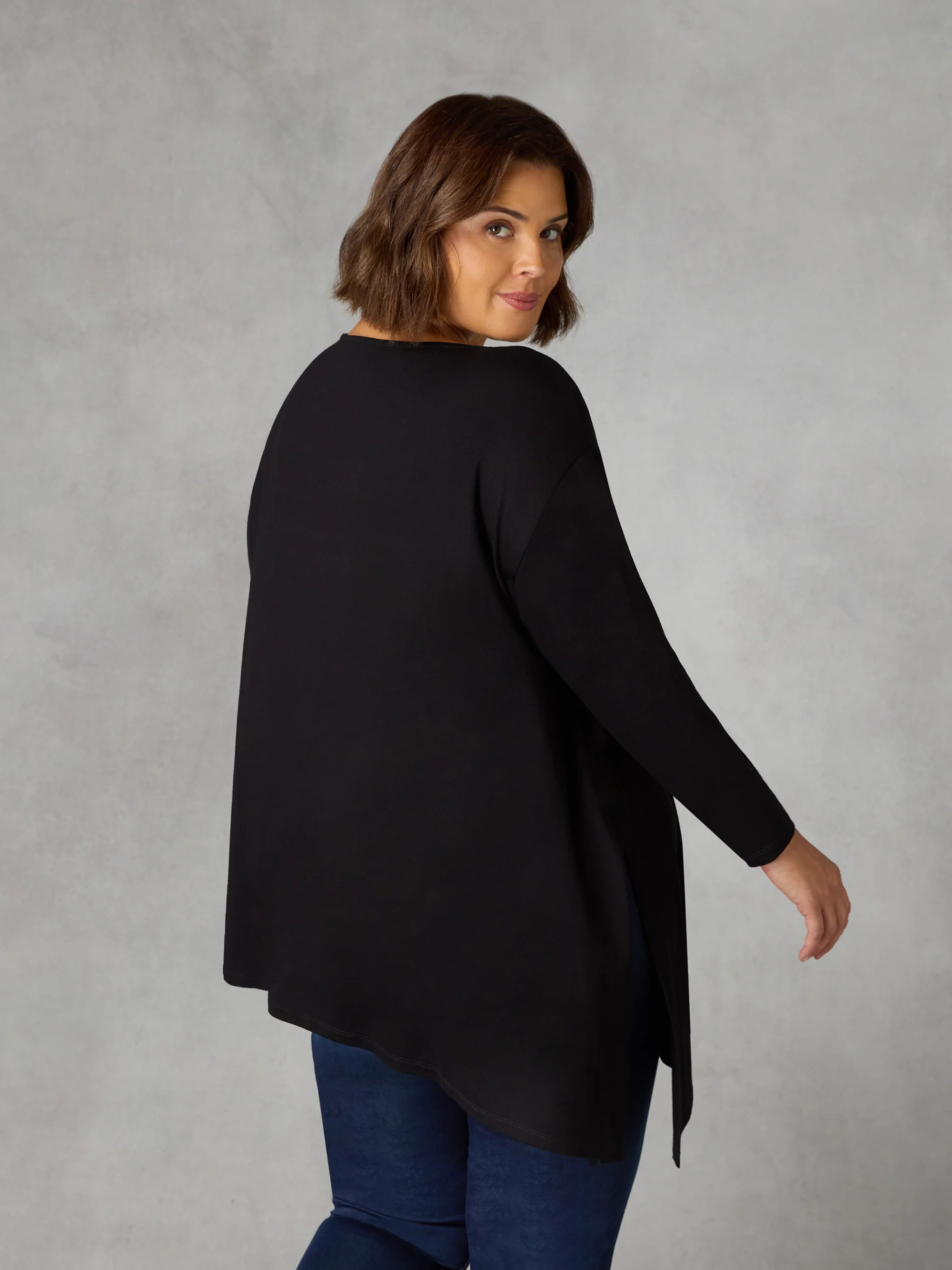 Black Jersey Asymmetric Hem Top - Image 3