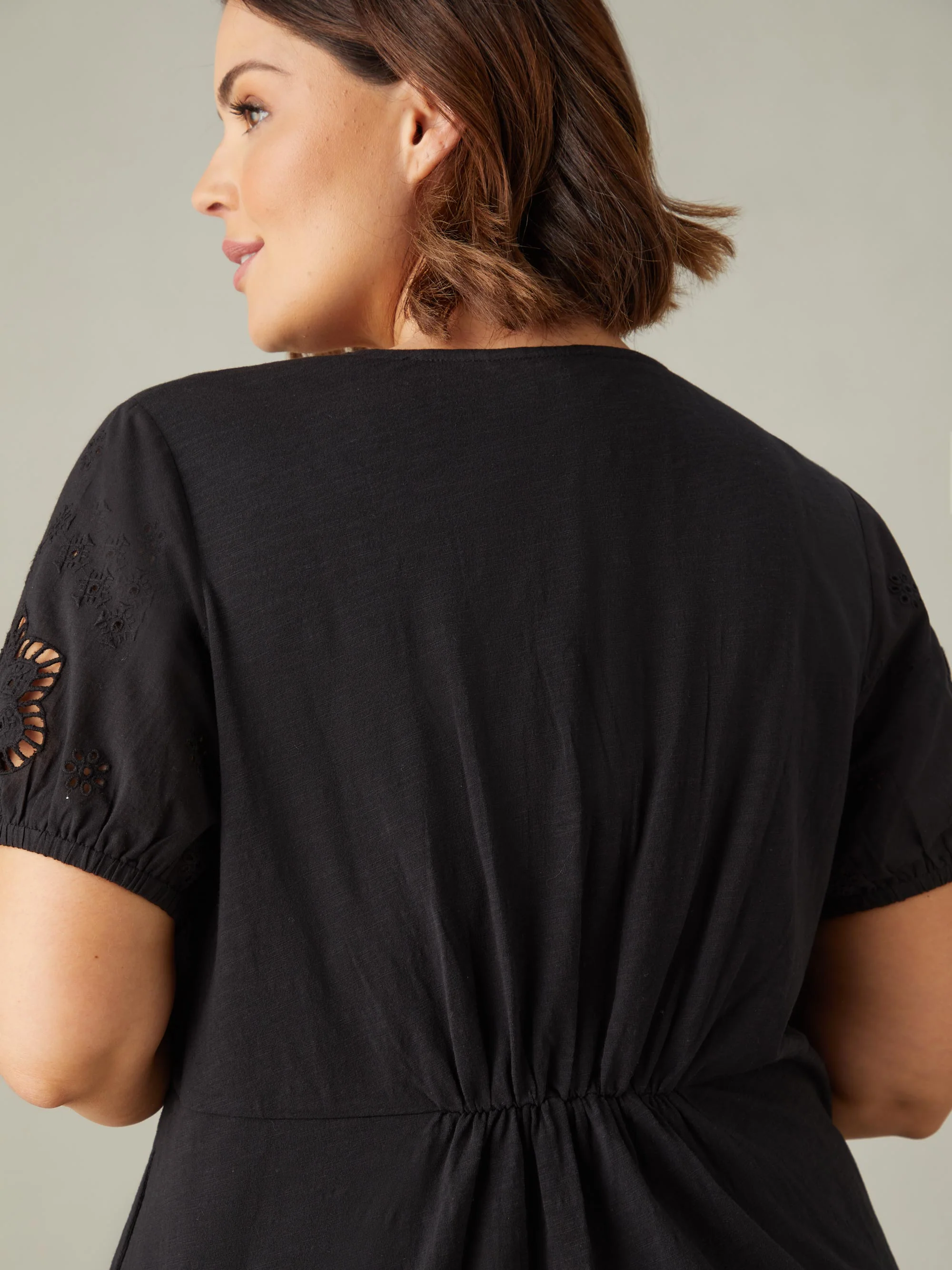 Black Jersey Broderie Shift Dress - Image 6