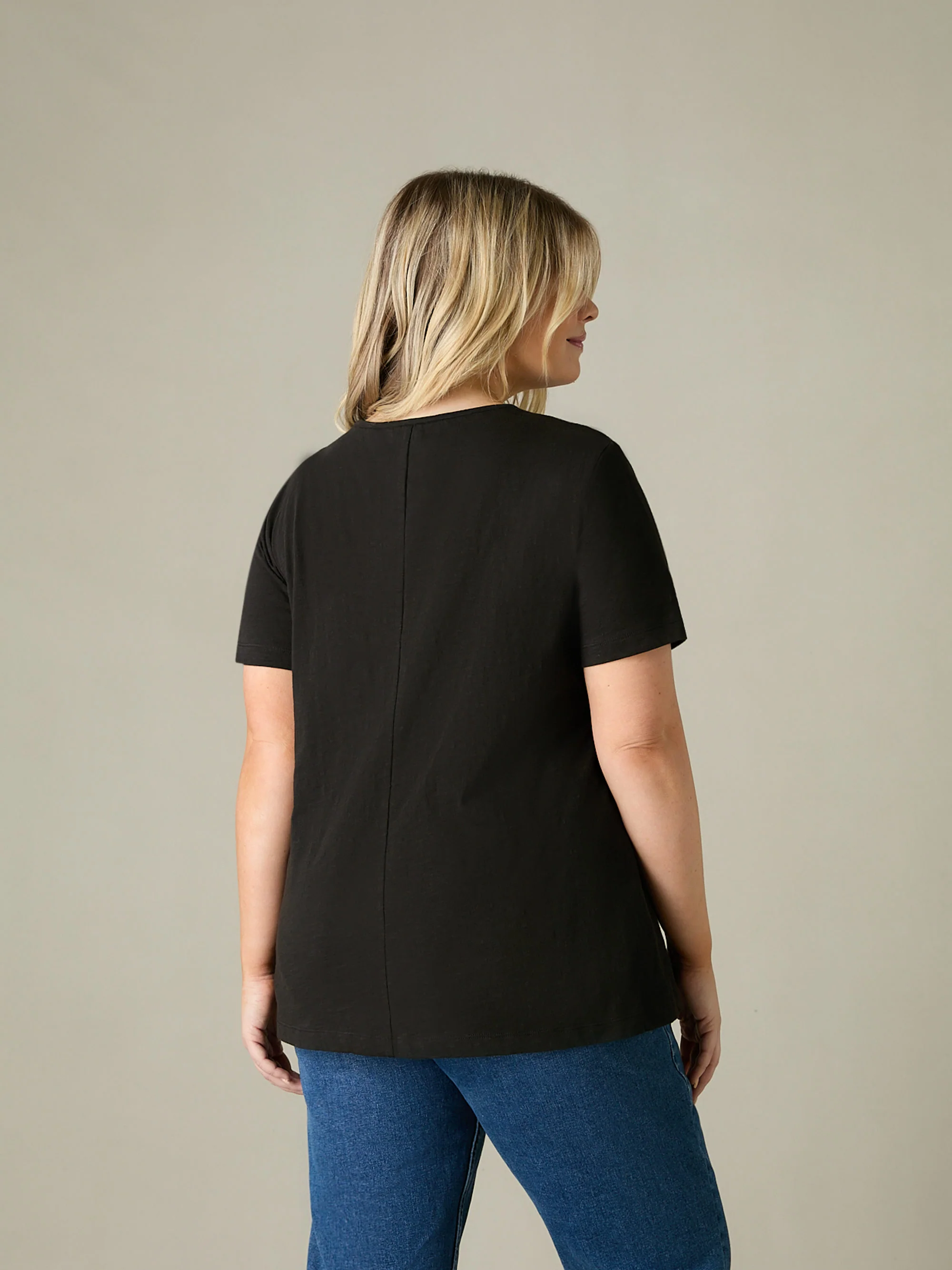 Black Jersey Broderie V-Neck Top - Image 3
