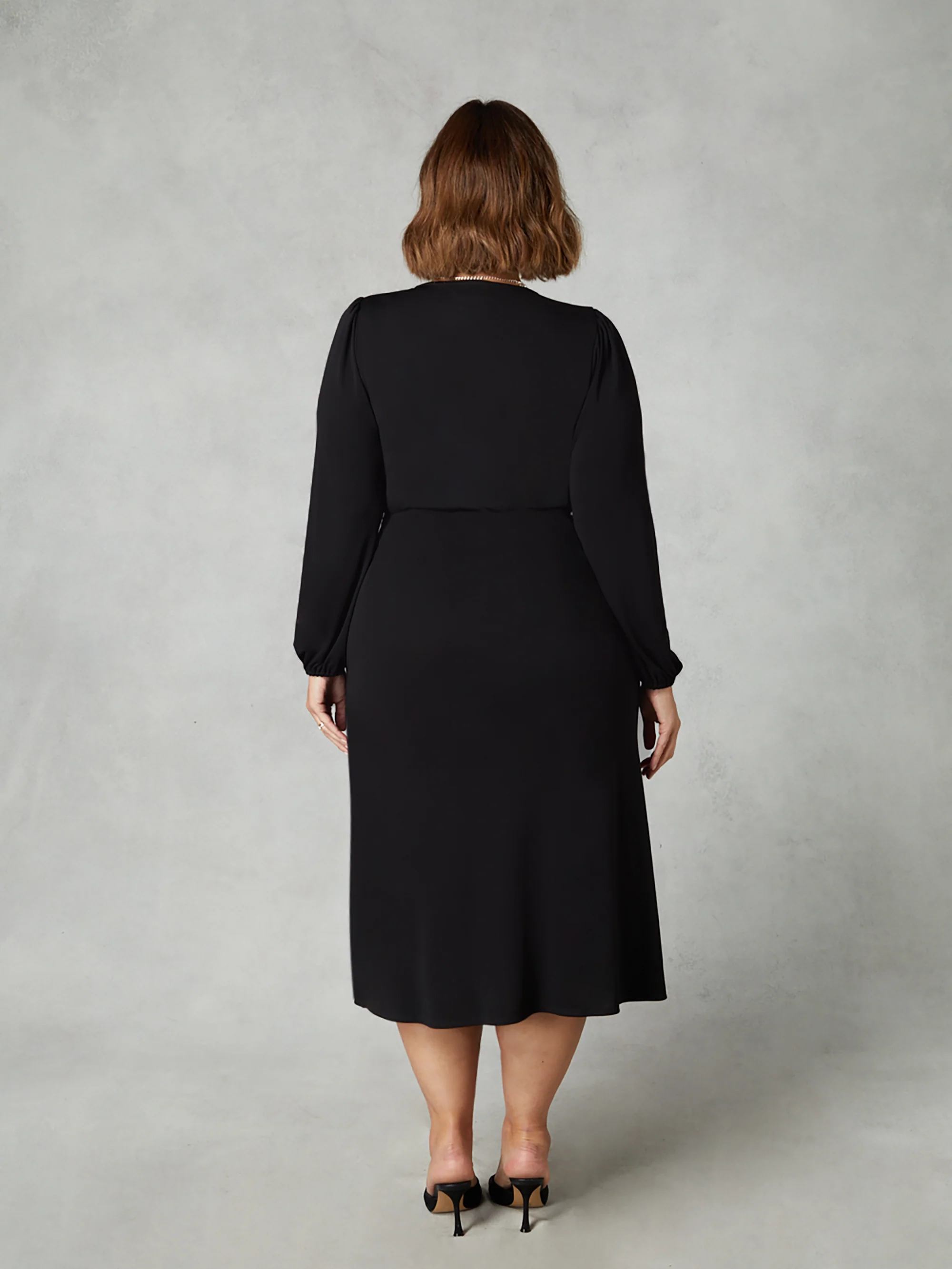 Black Jersey Buckle Trim Wrap Midi Dress - Image 3