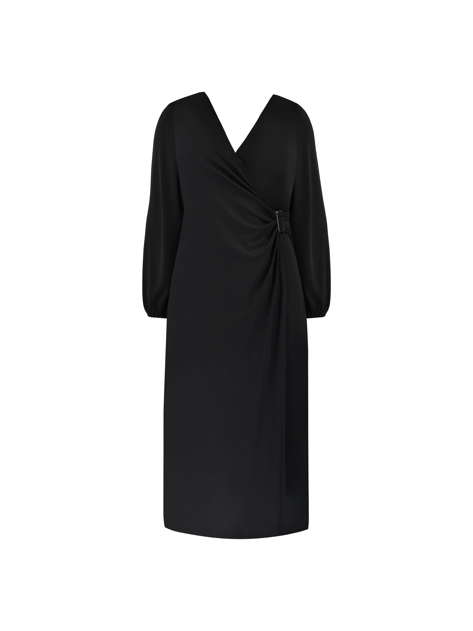 Black Jersey Buckle Trim Wrap Midi Dress - Image 4