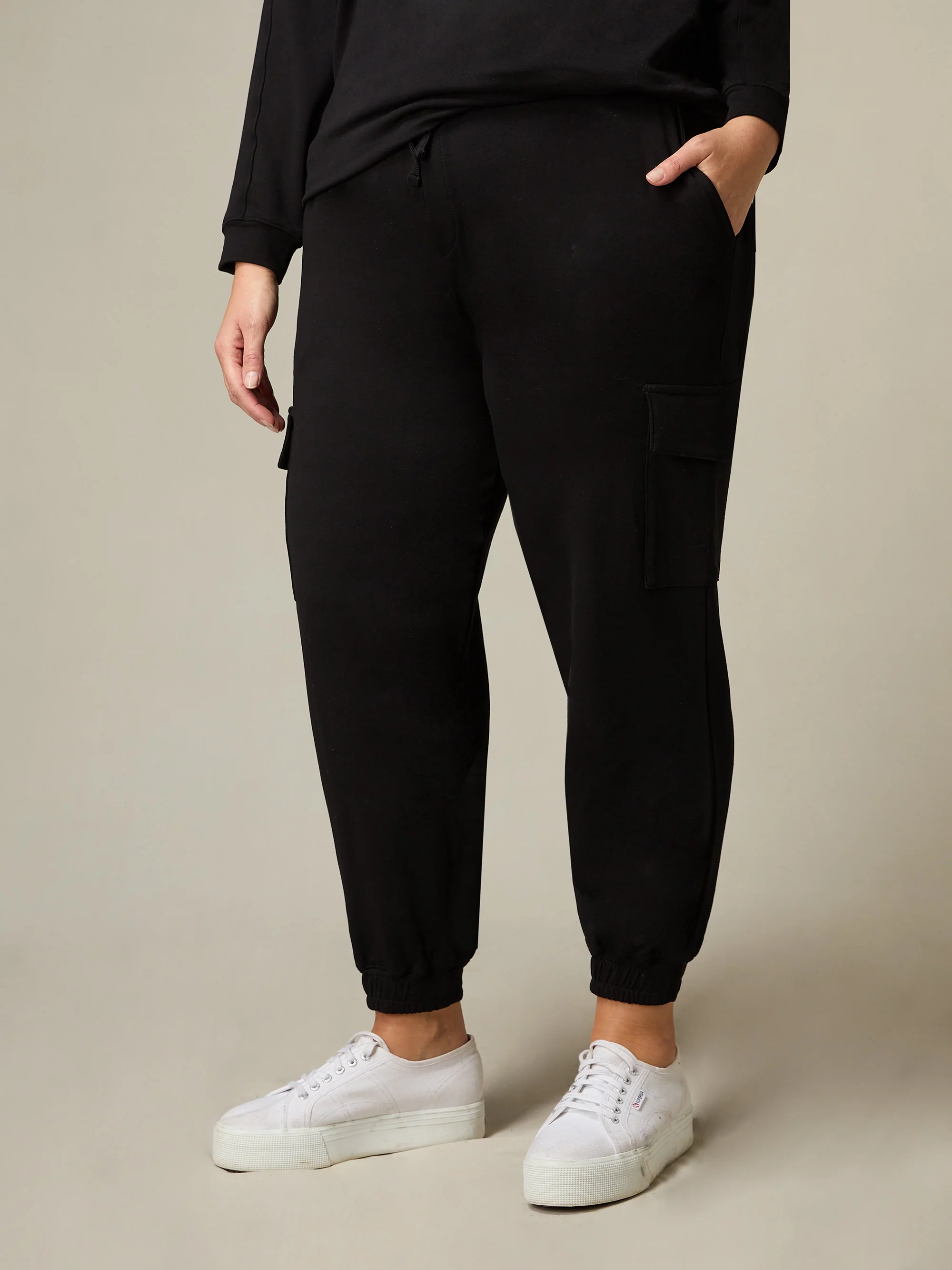 Black Jersey Cargo Trousers - Image 3