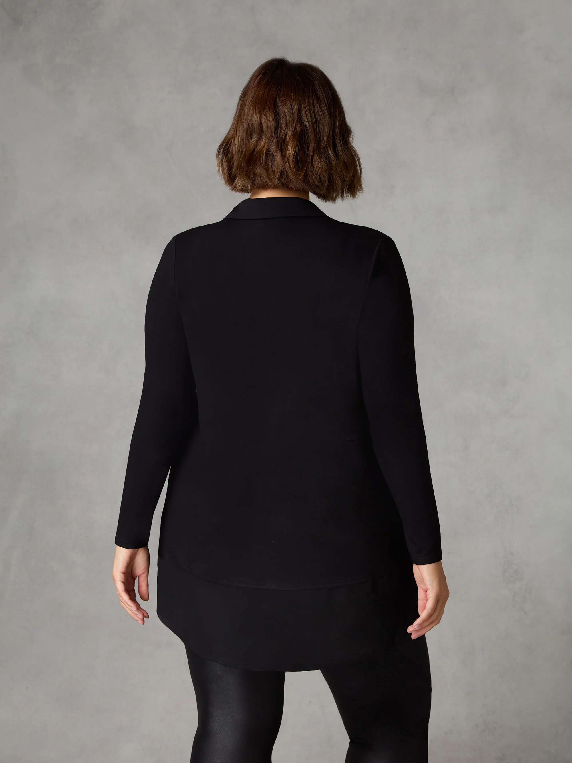 Black Jersey Chiffon Hem Shirt - Image 3