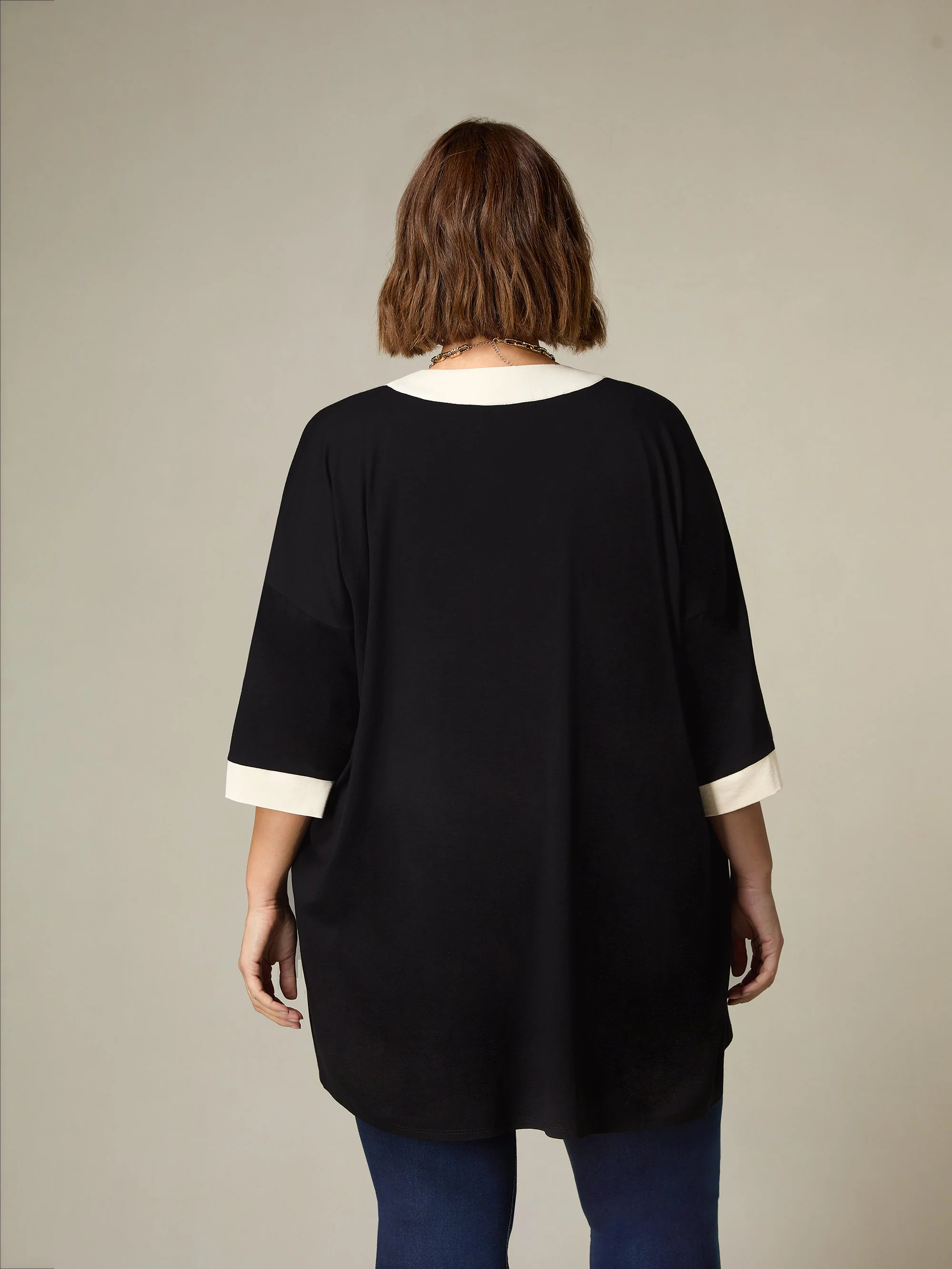 Black Jersey Contrast Band Kimono - Image 3