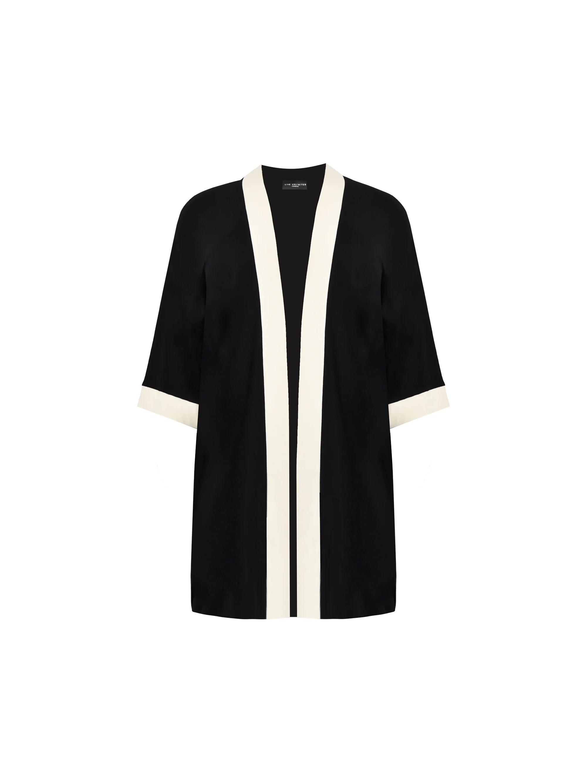 Black Jersey Contrast Band Kimono - Image 4