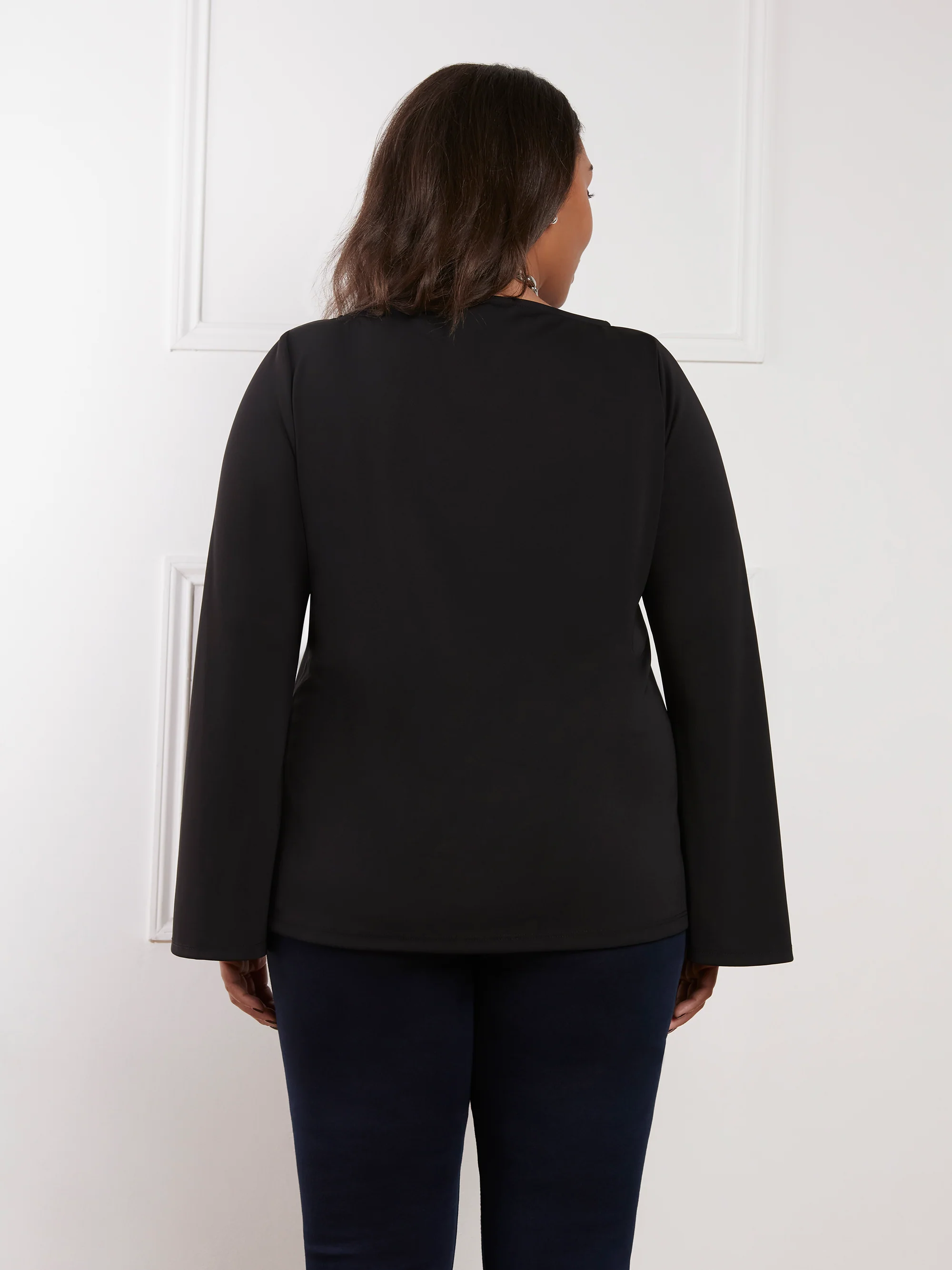 Black Jersey Flared Sleeve Top - Image 4