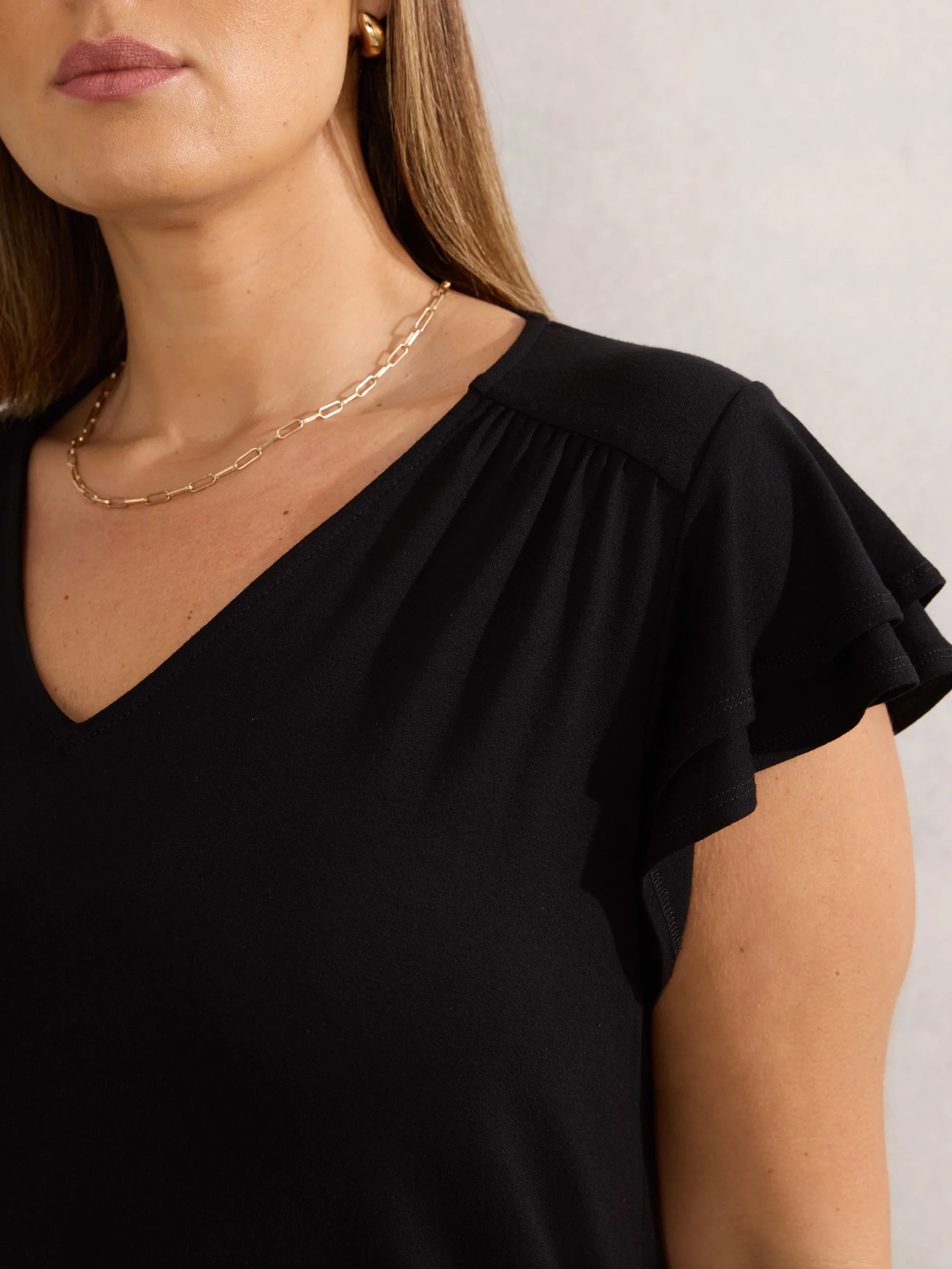 Black Jersey Flutter Sleeve Top - Image 2