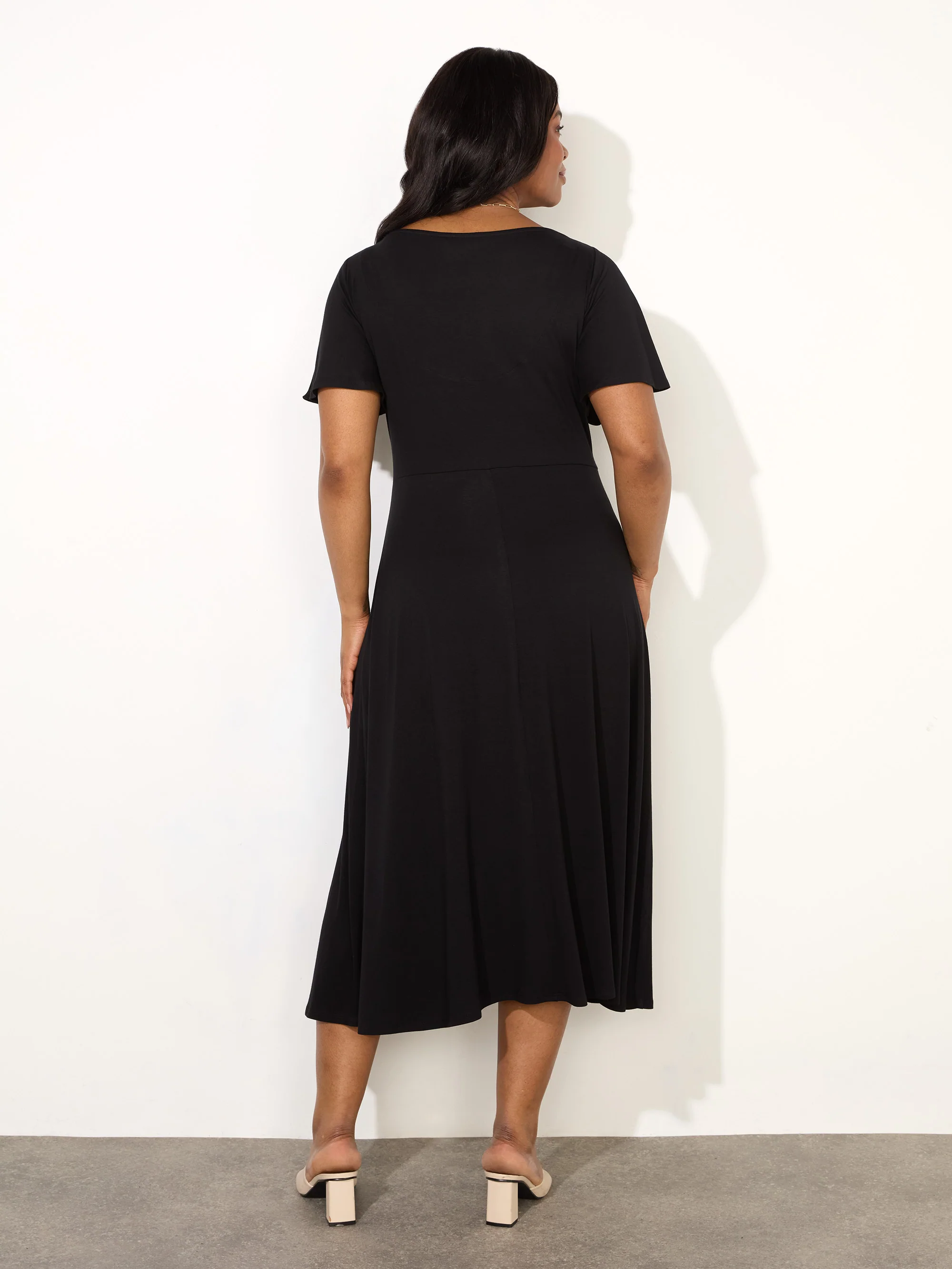 Black Jersey Flutter Sleeve Wrap Dress - Image 3