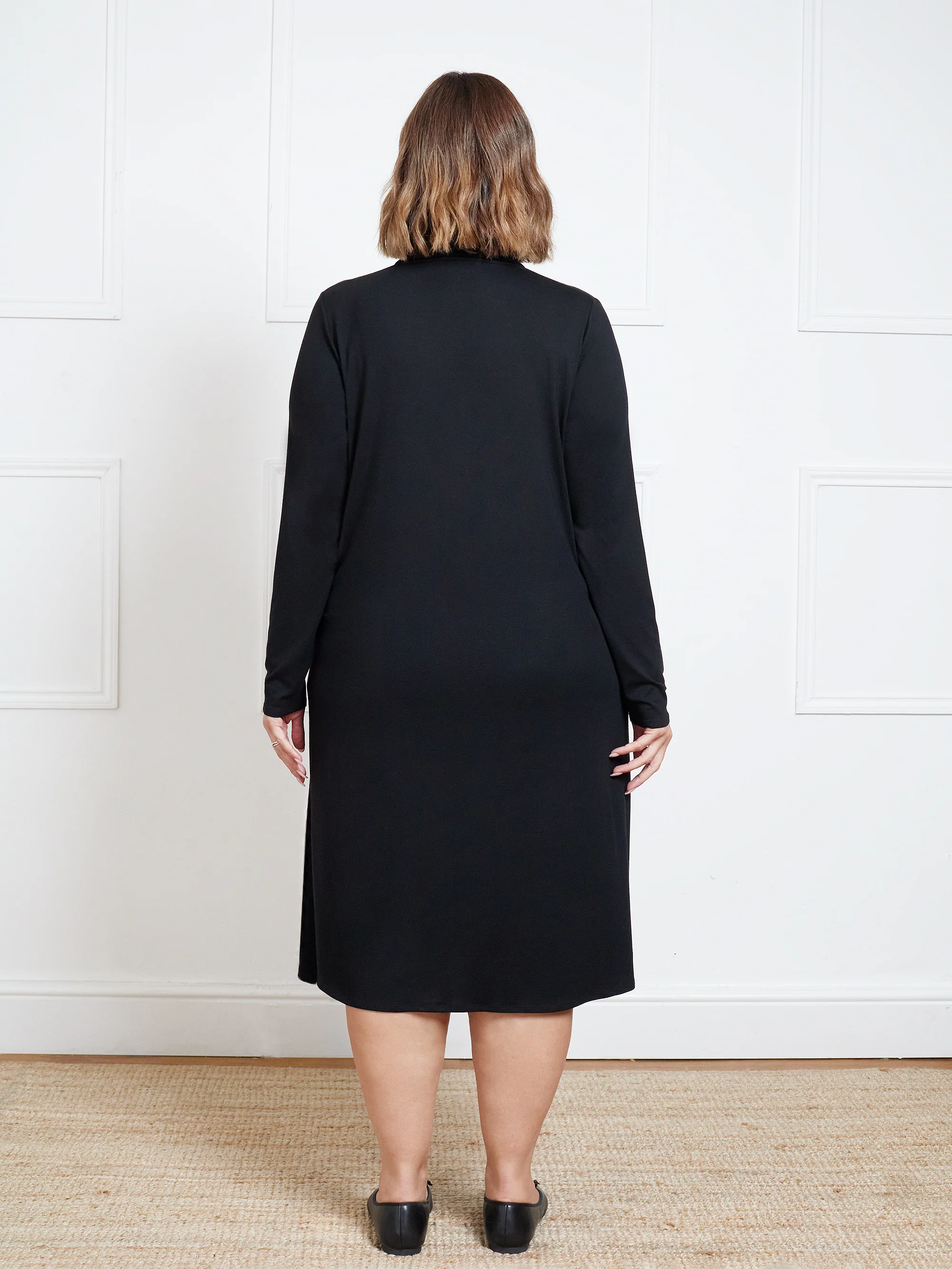 Black Jersey Long Sleeve Shirt Dress - Image 3