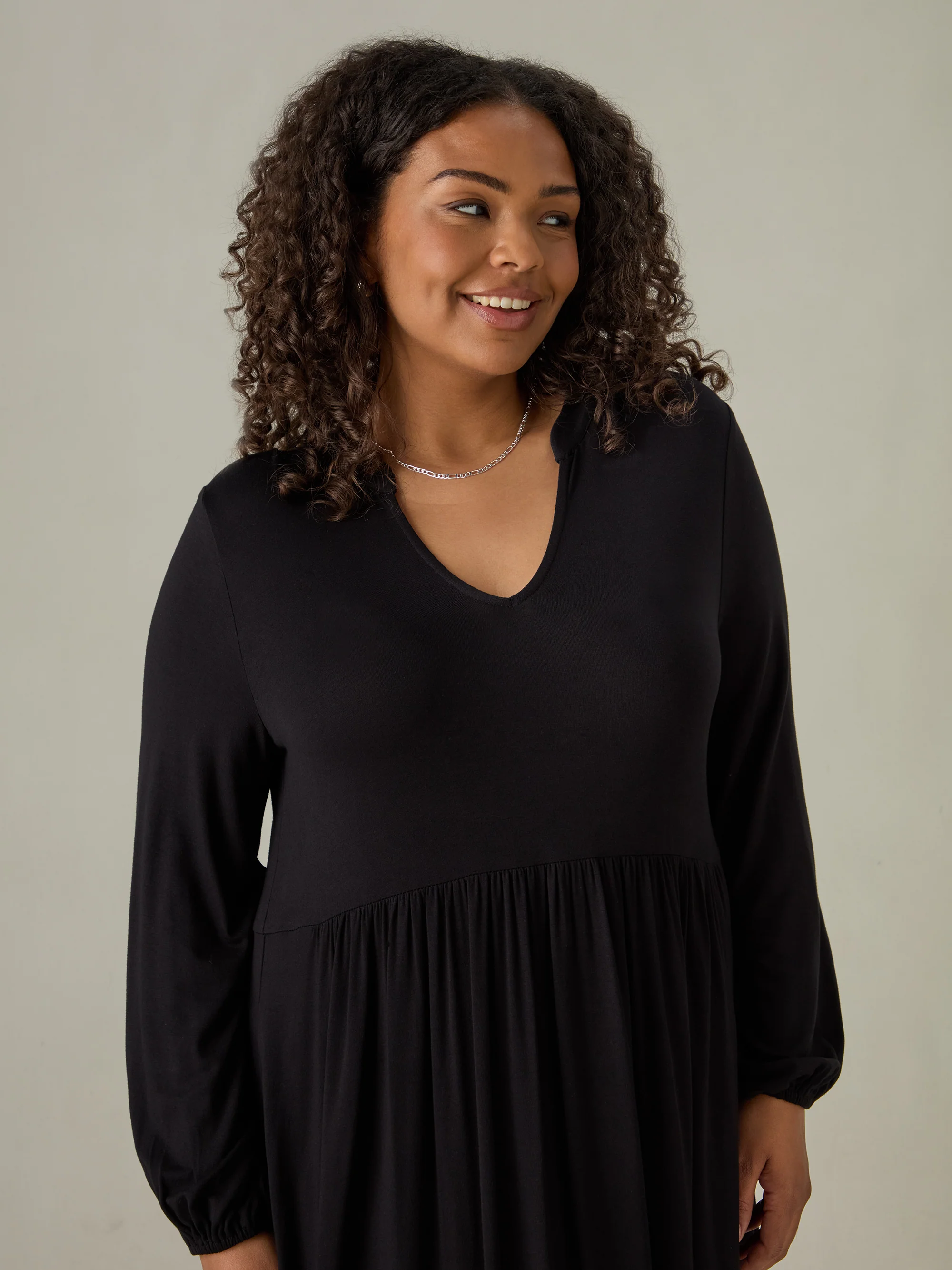Black Jersey Nehru Collar Midi Dress - Image 2