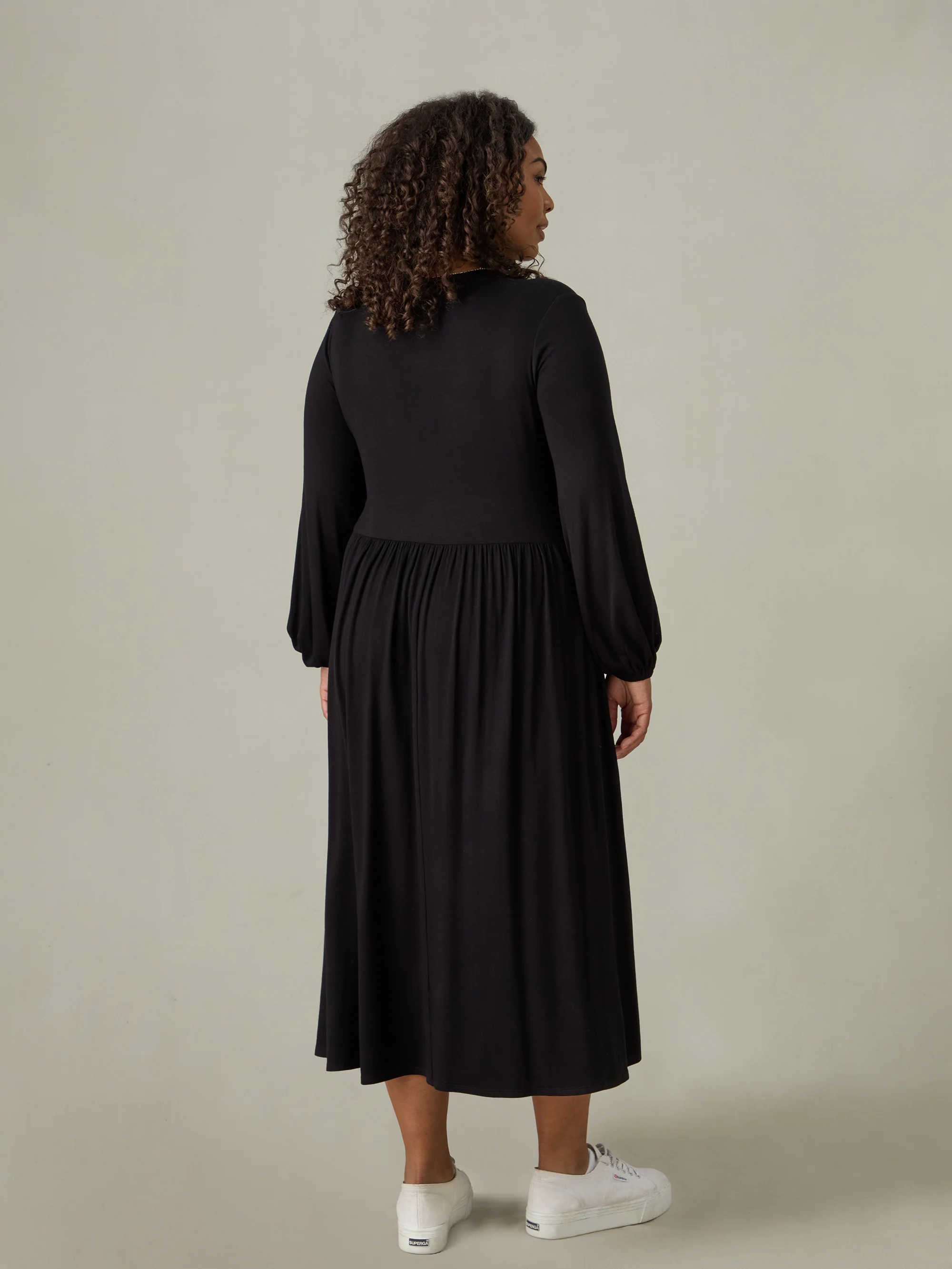 Black Jersey Nehru Collar Midi Dress - Image 3