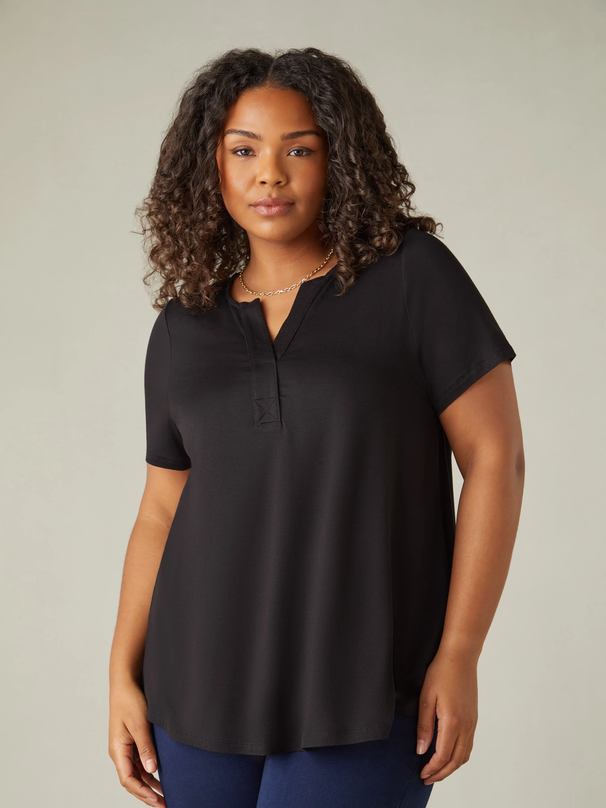 Black Jersey Notch Front Top - Image 2