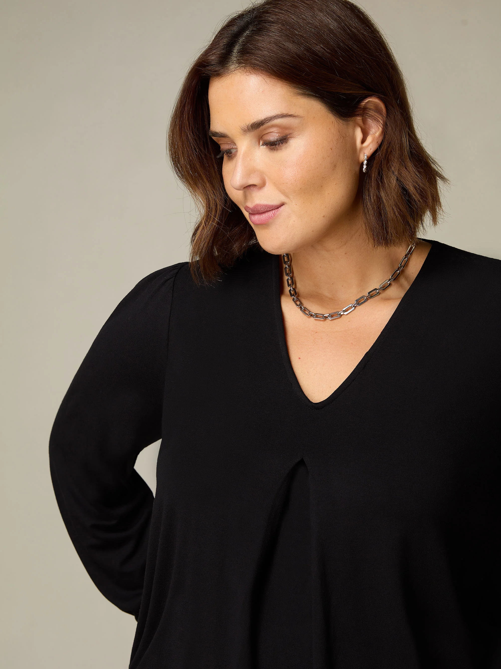 Black Jersey Pleat Front Top - Image 2