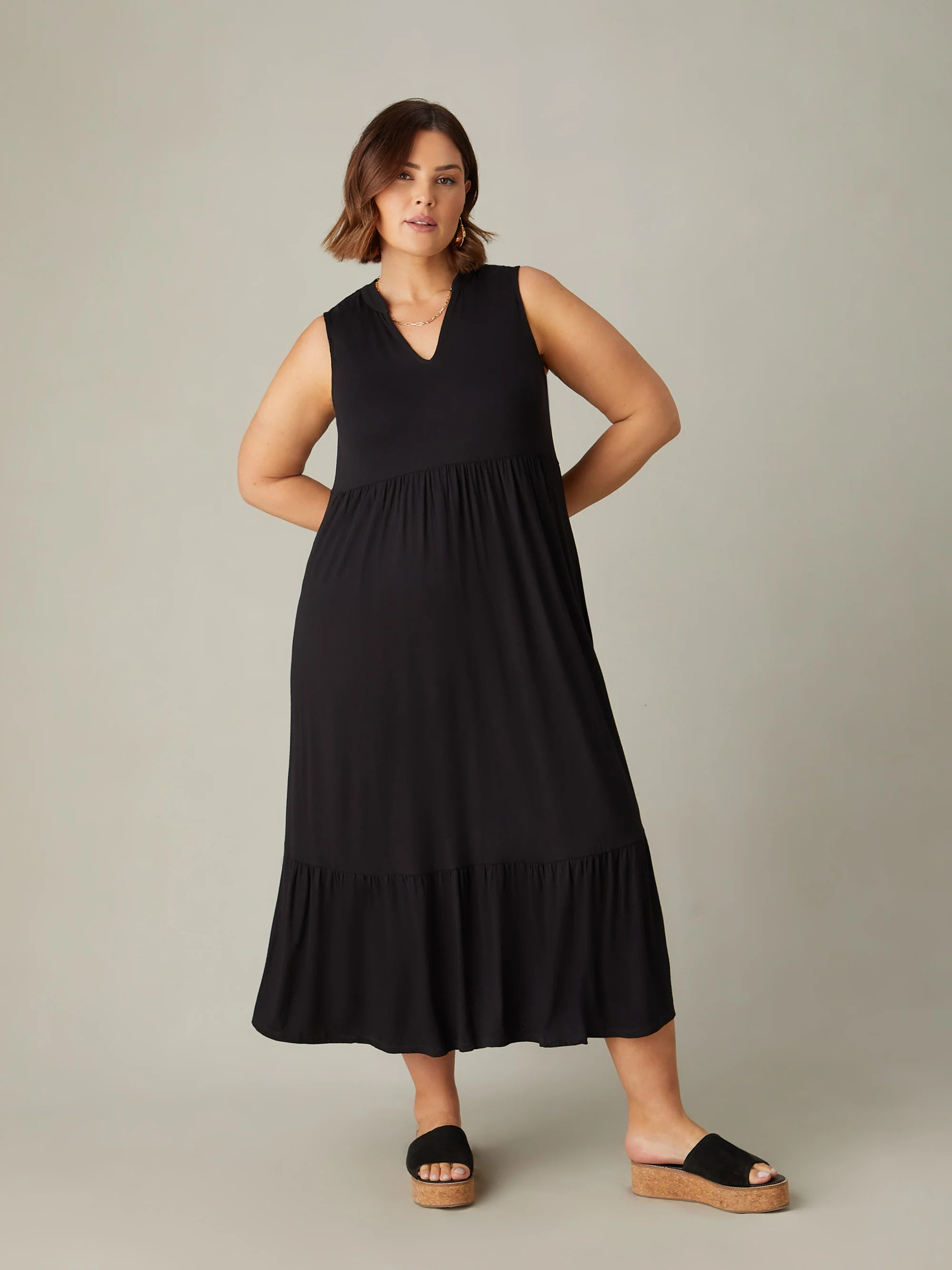 Black Jersey Sleeveless Midi Dress - Image 3