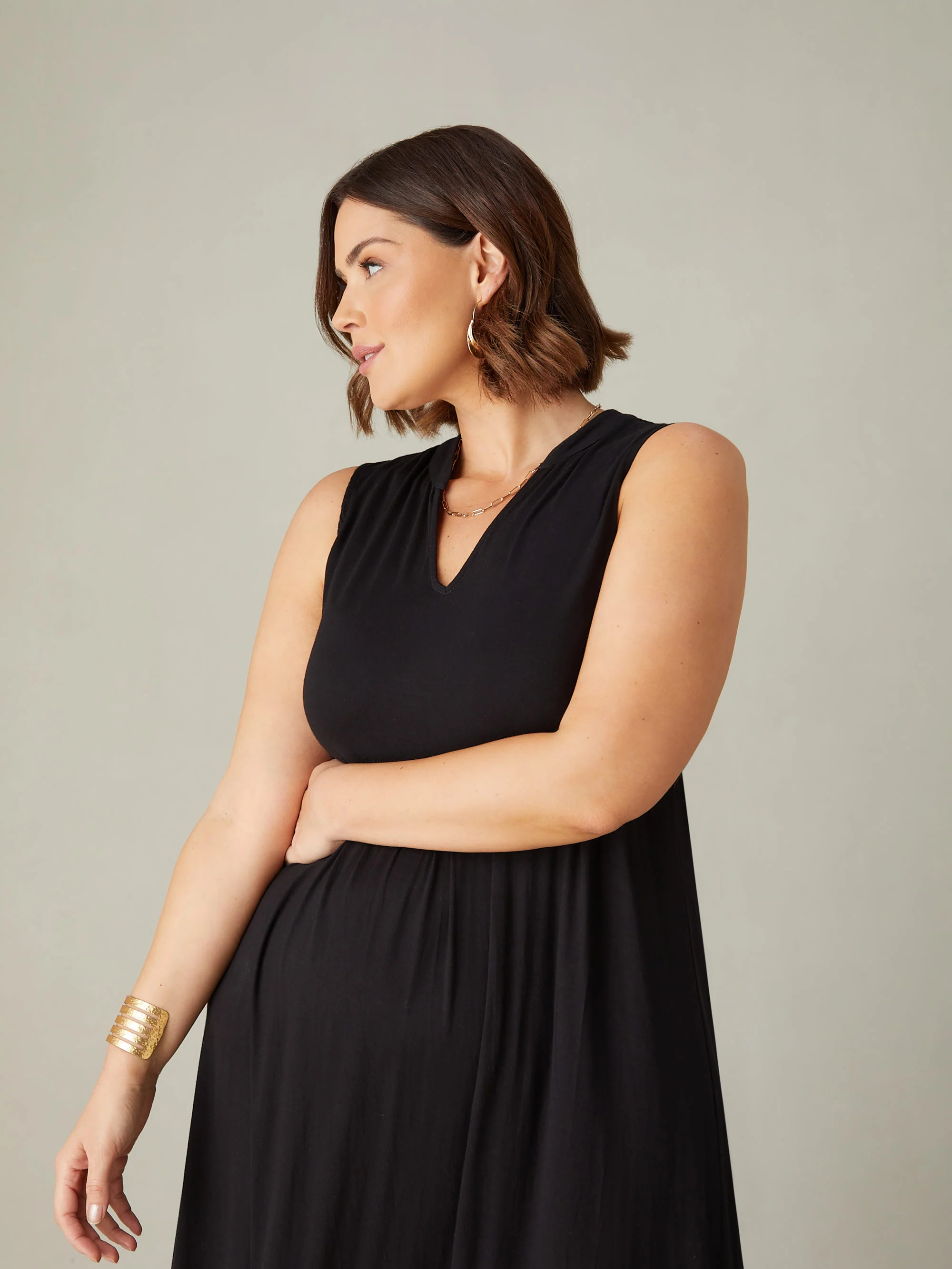 Black Jersey Sleeveless Midi Dress - Image 4