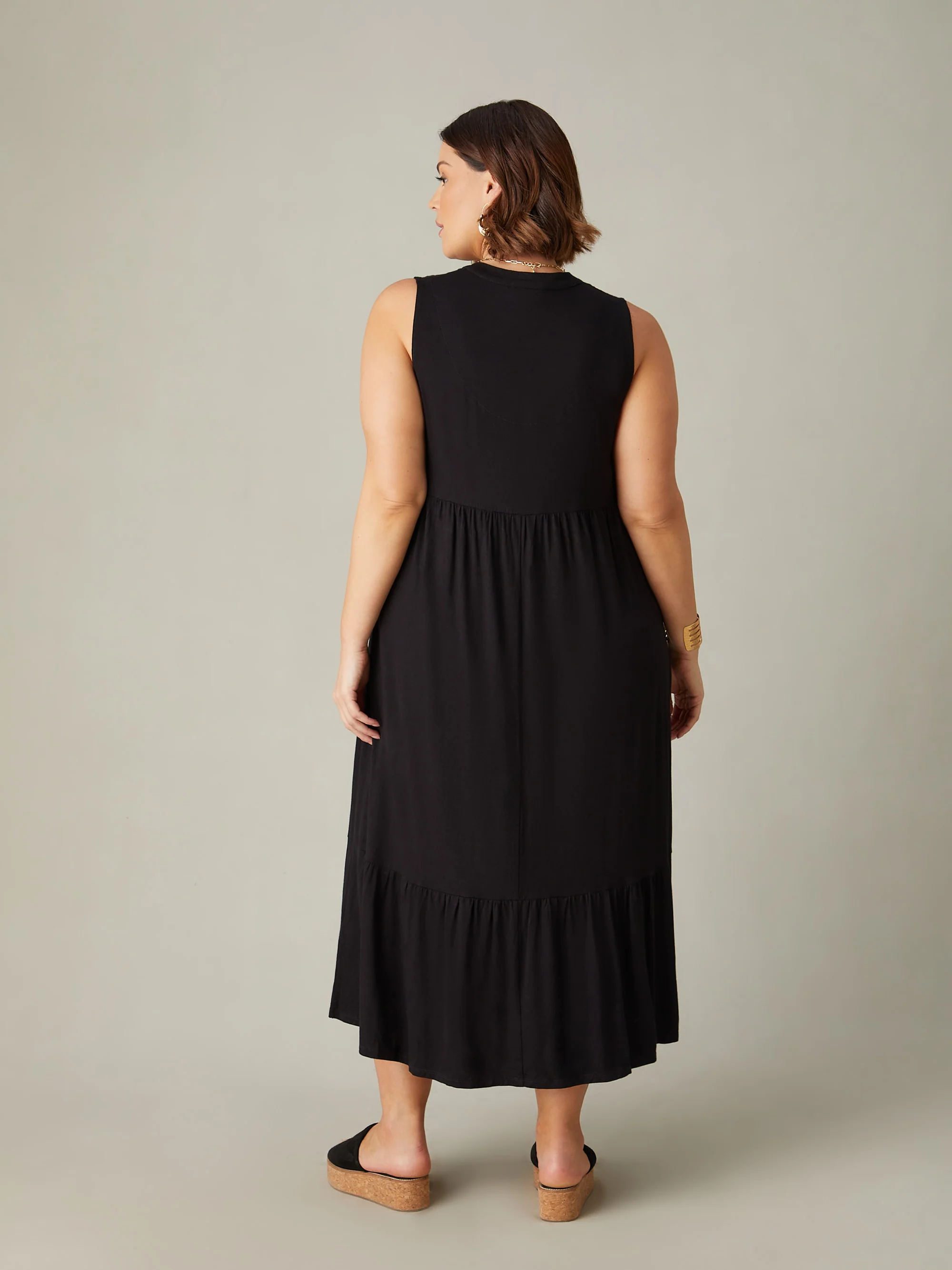 Black Jersey Sleeveless Midi Dress - Image 6