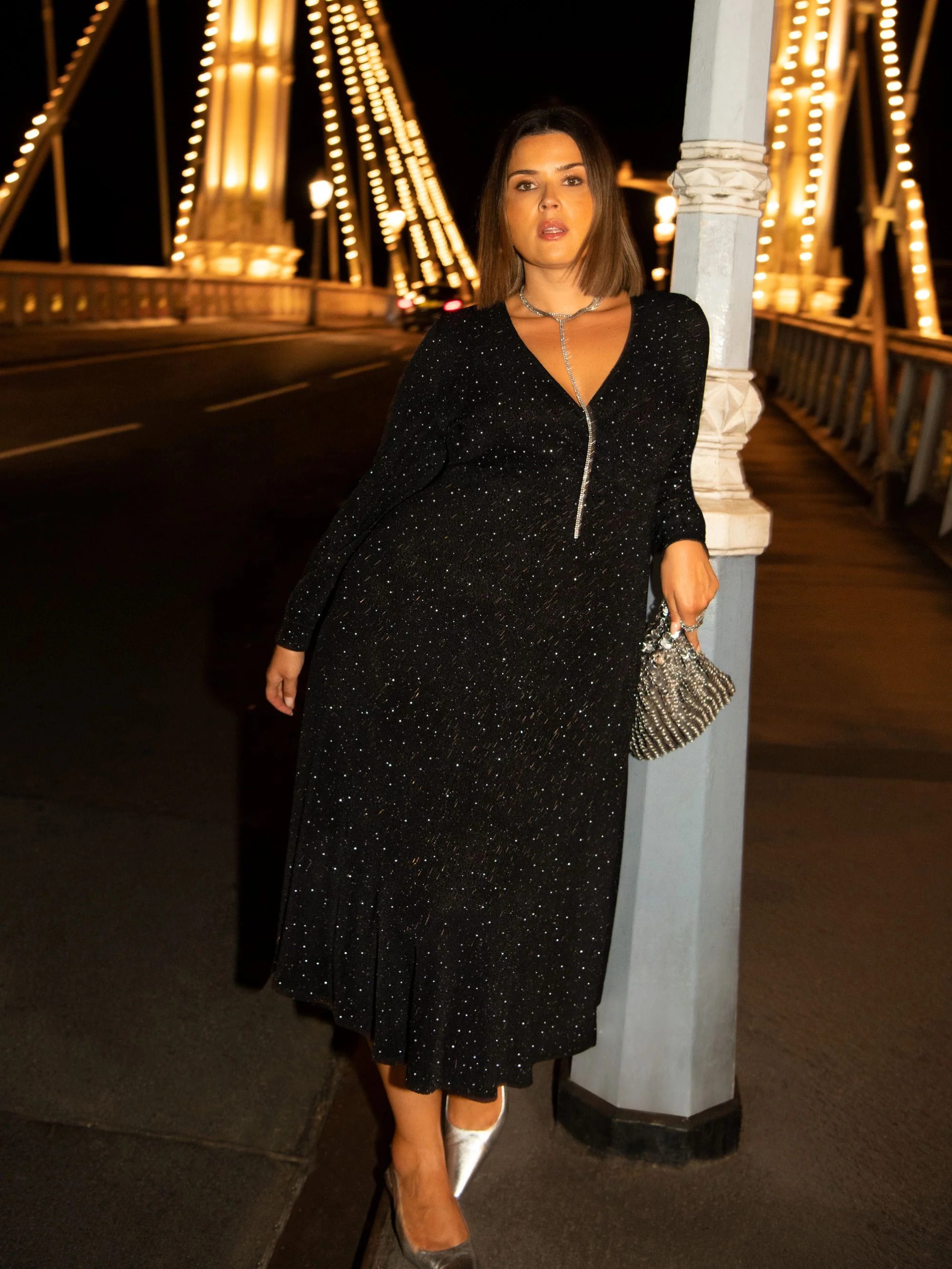 Black Jersey Sparkle Wrap Dress - Image 2