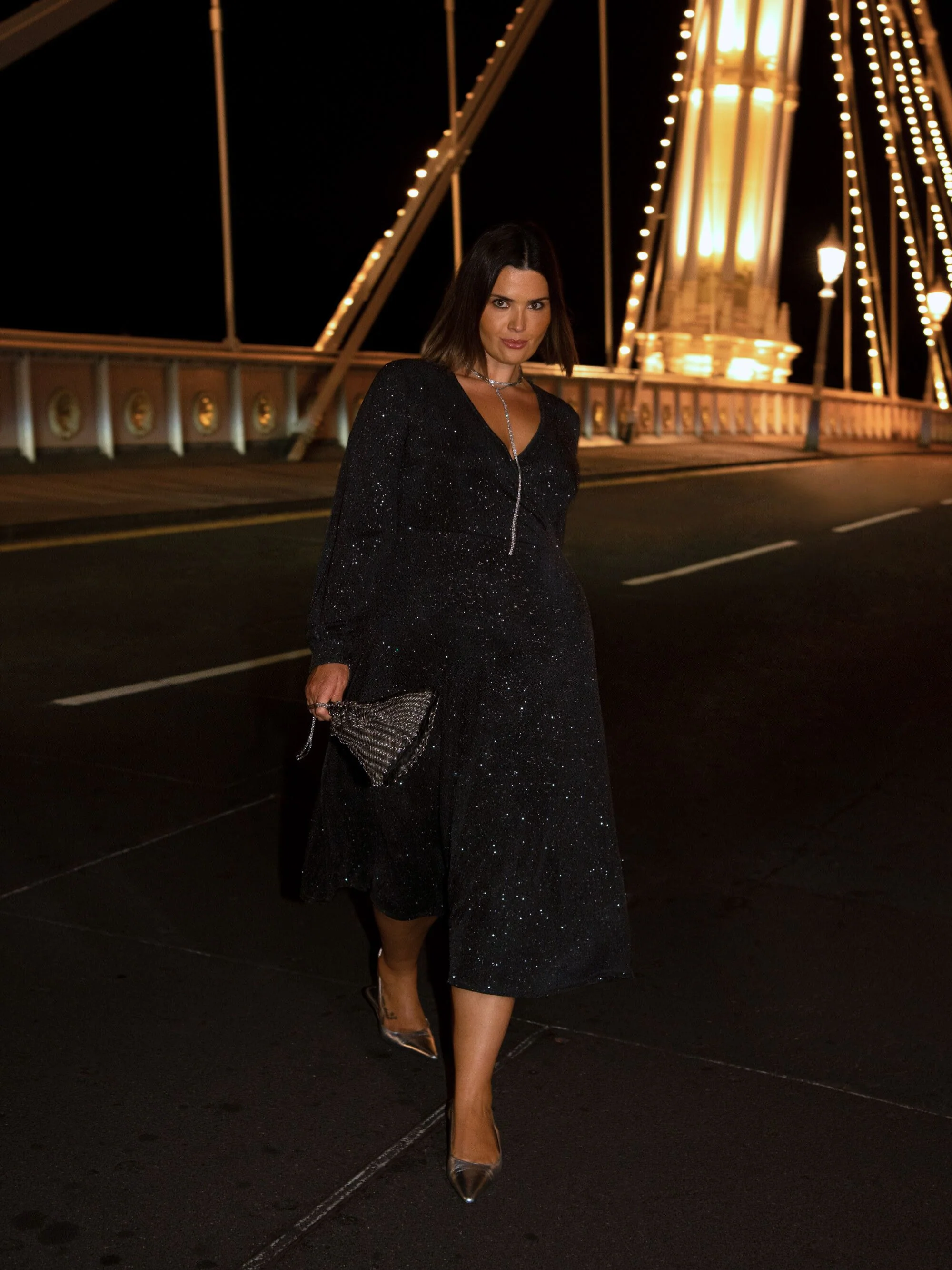 Black Jersey Sparkle Wrap Dress - Image 3