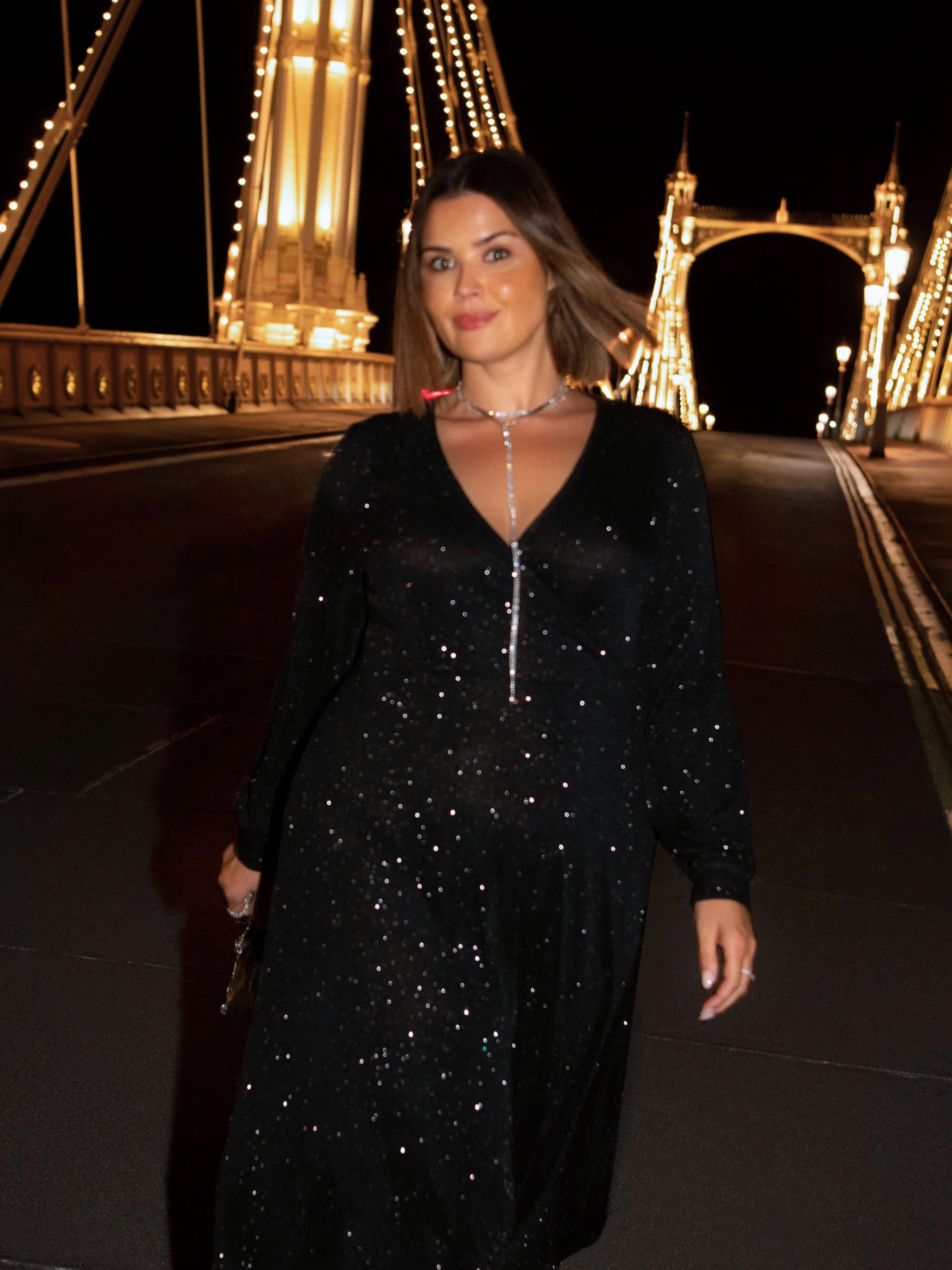 Black Jersey Sparkle Wrap Dress - Image 4