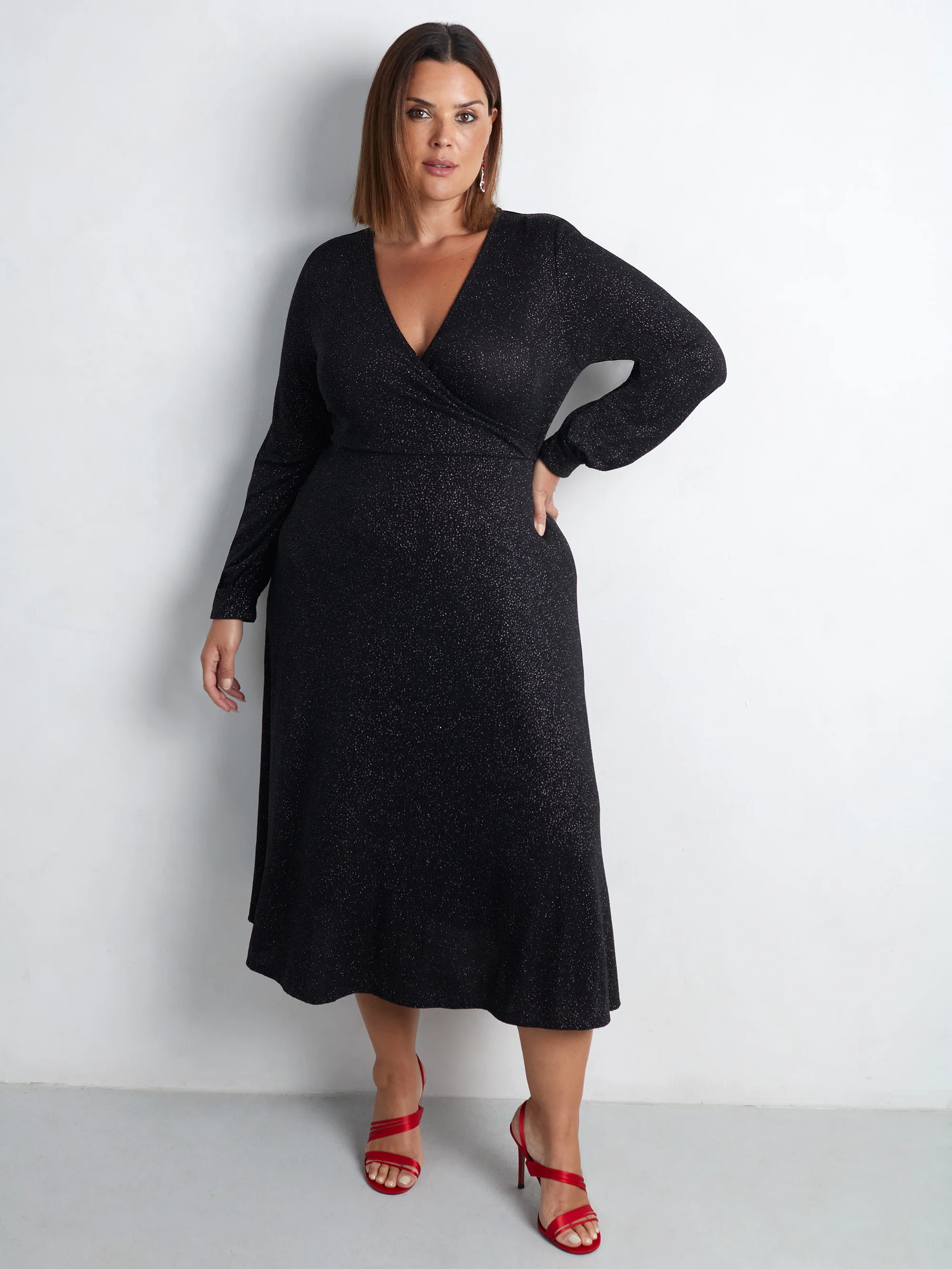 Black Jersey Sparkle Wrap Dress - Image 5
