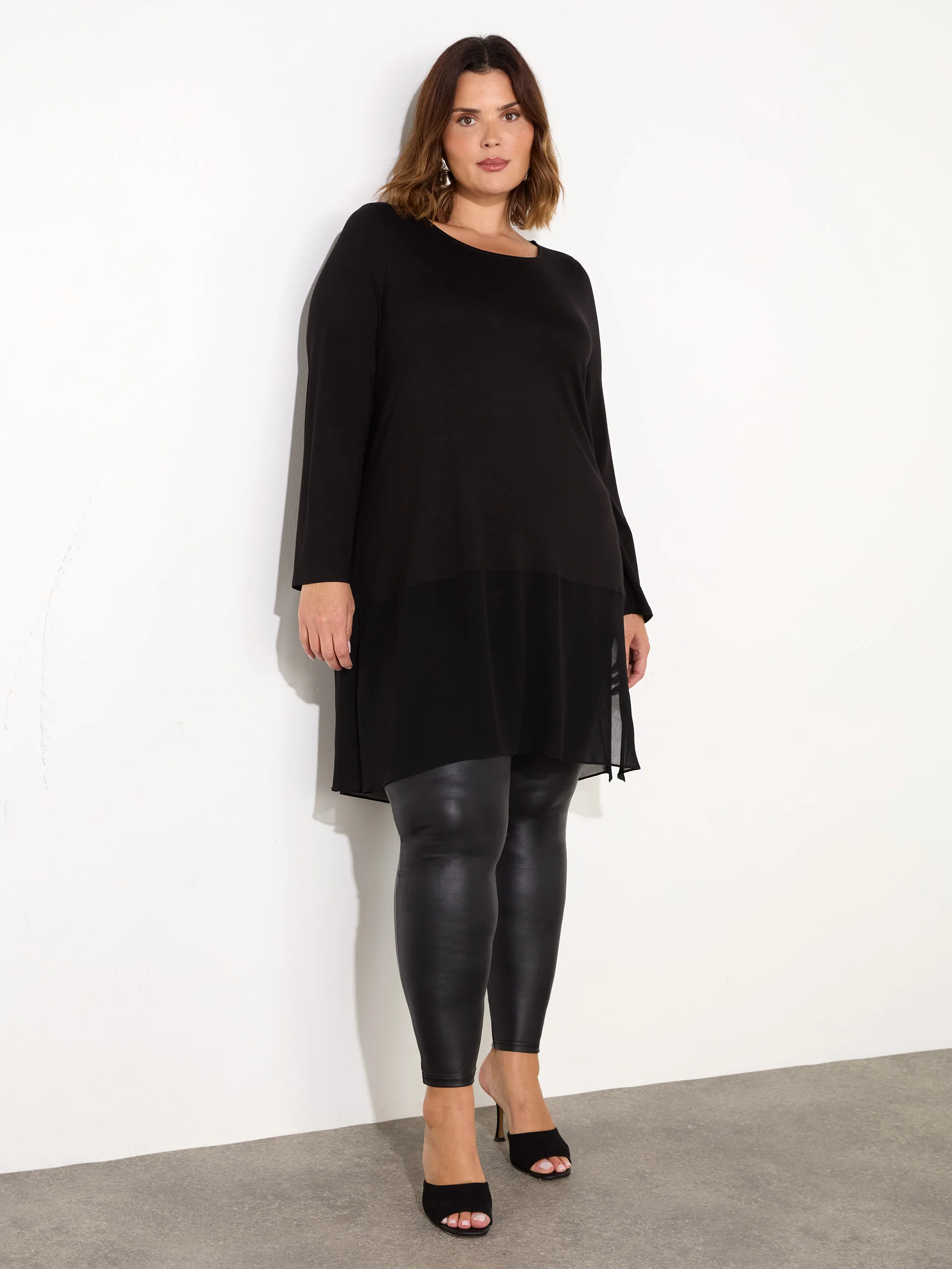 Black Jersey Tunic With Chiffon Hem - Image 2