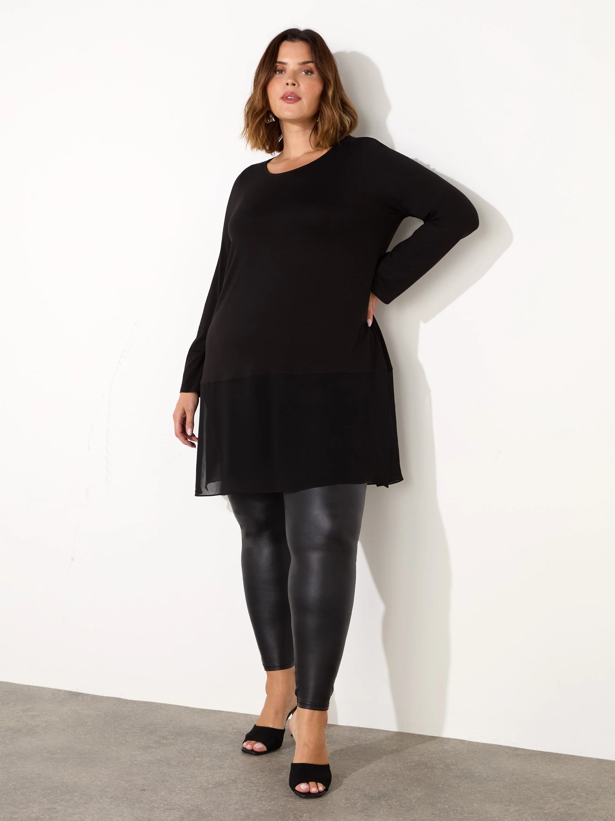Black Jersey Tunic With Chiffon Hem - Image 3