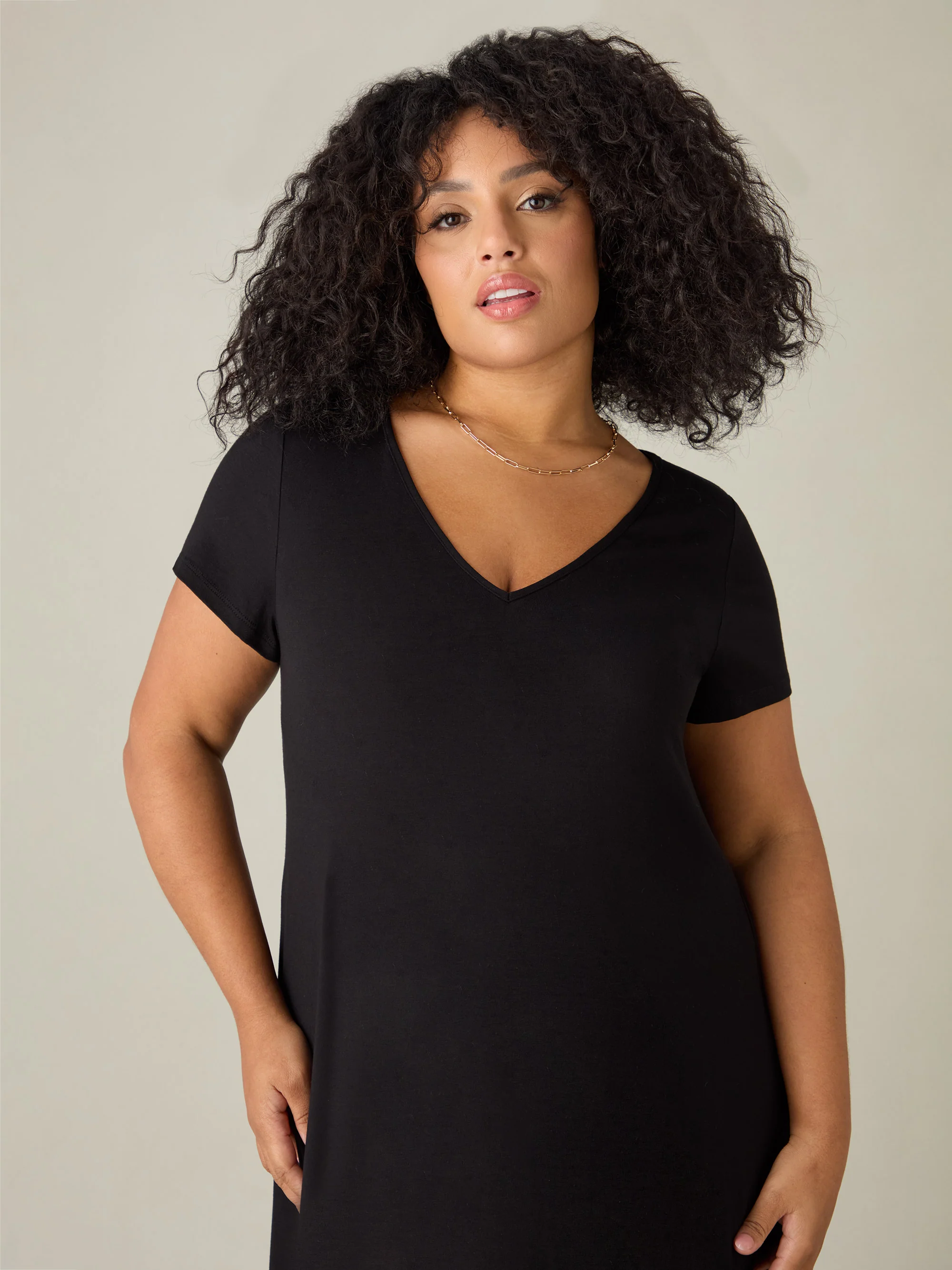 Black Jersey V-Neck Midaxi Dress - Image 2