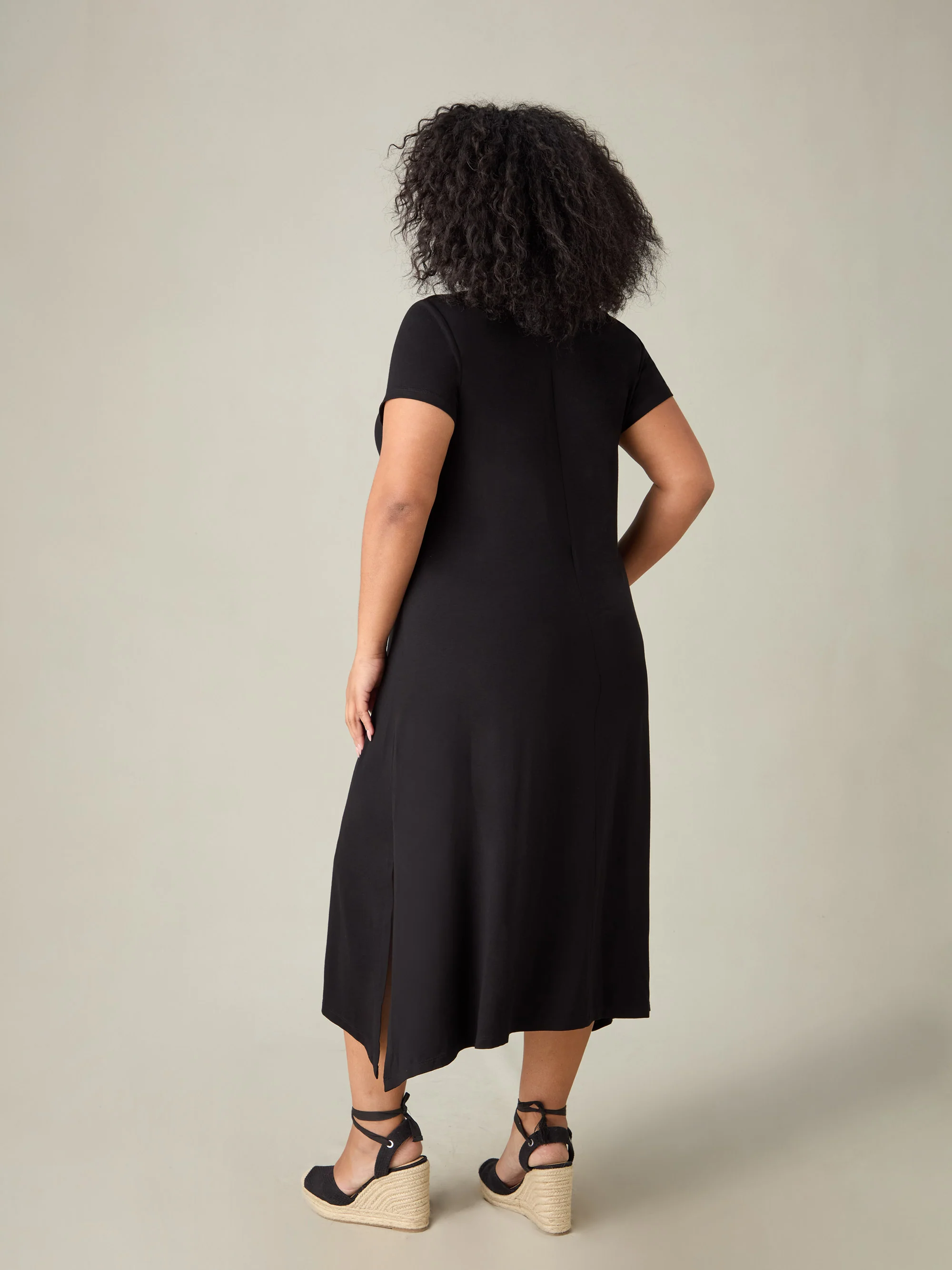 Black Jersey V-Neck Midaxi Dress - Image 3