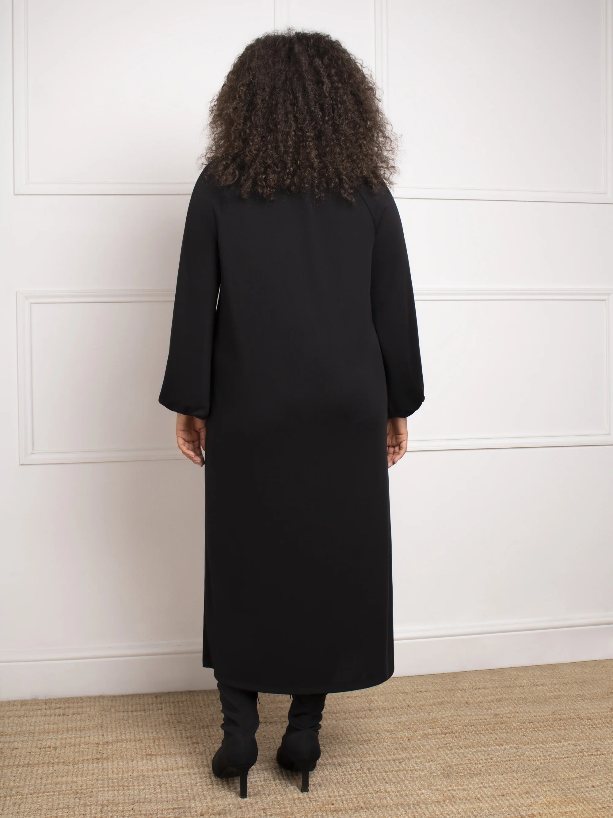 Black Jersey V-Neck Midi Dress - Image 5