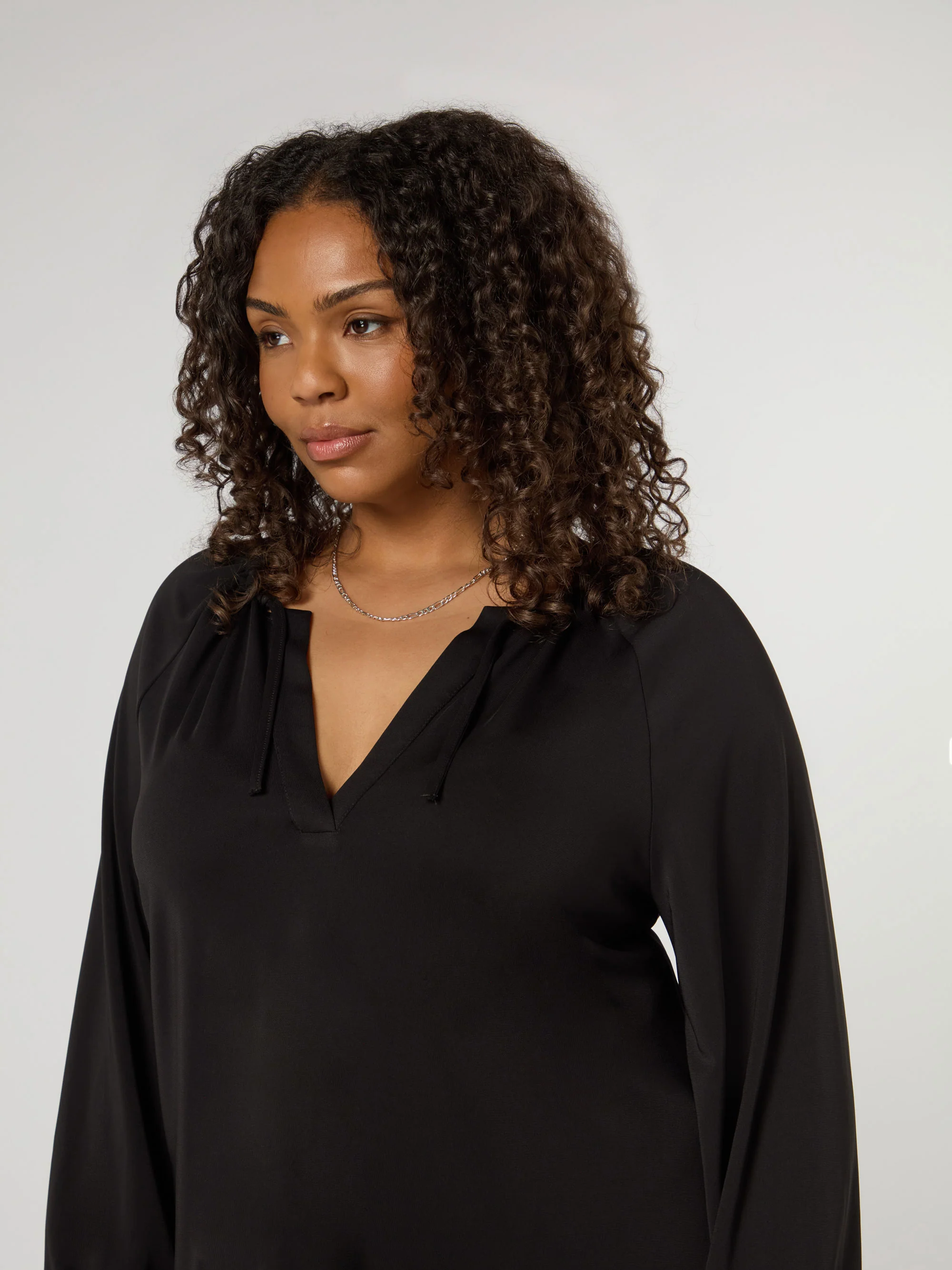 Black Jersey V-Neck Raglan Sleeve Blouse - Image 2