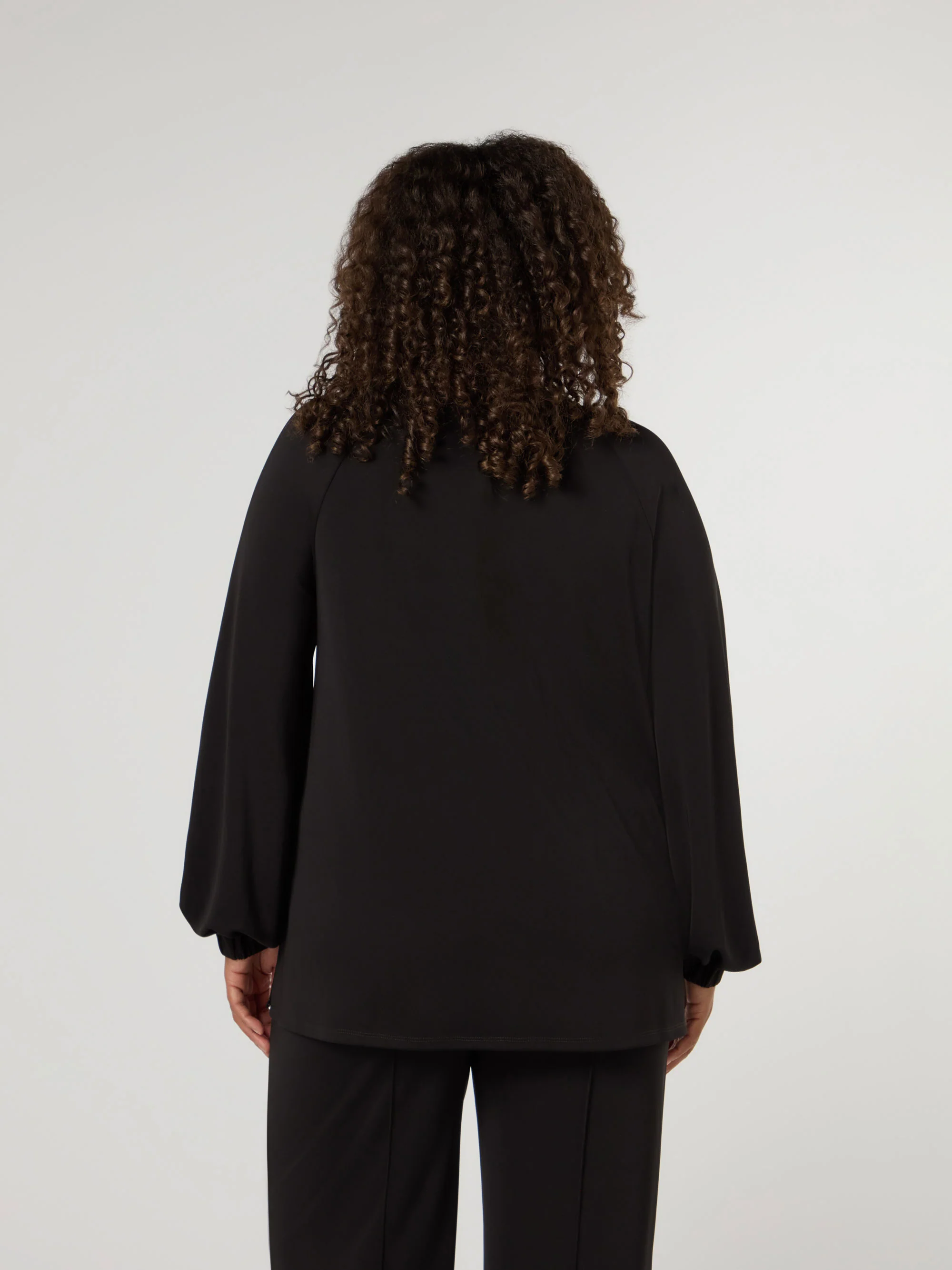 Black Jersey V-Neck Raglan Sleeve Blouse - Image 3
