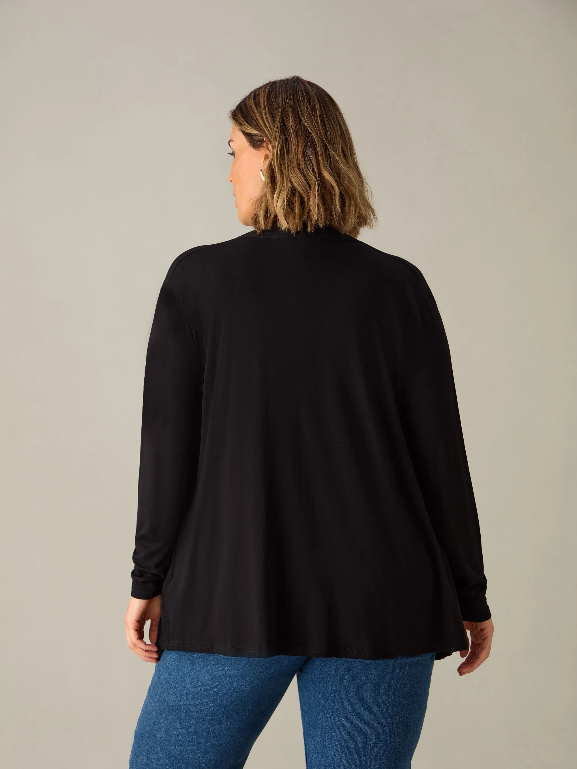 Petite Black Jersey Waterfall Cardigan - Image 2