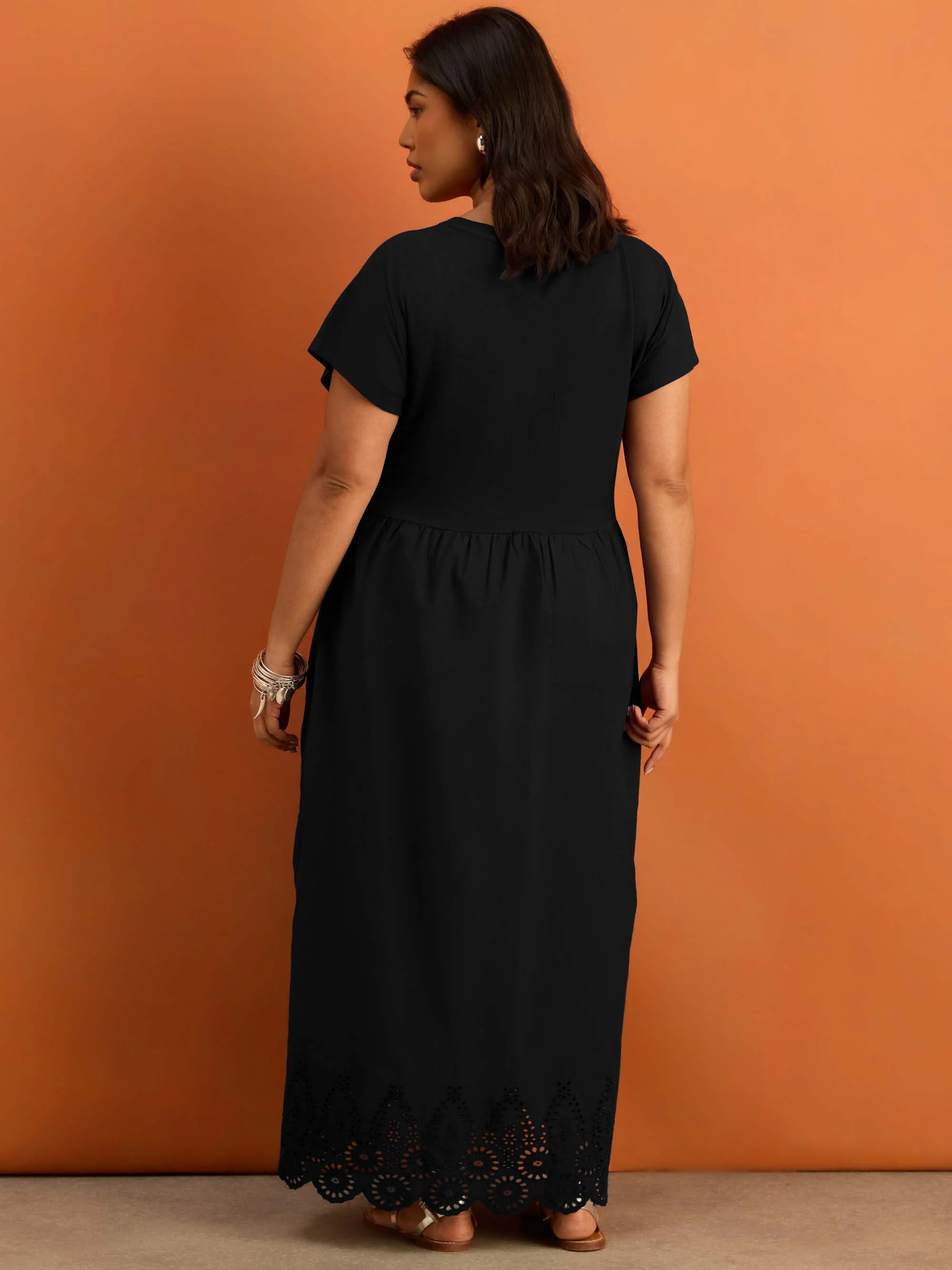 Black Jersey Woven Mix Broderie Maxi Dress - Image 5