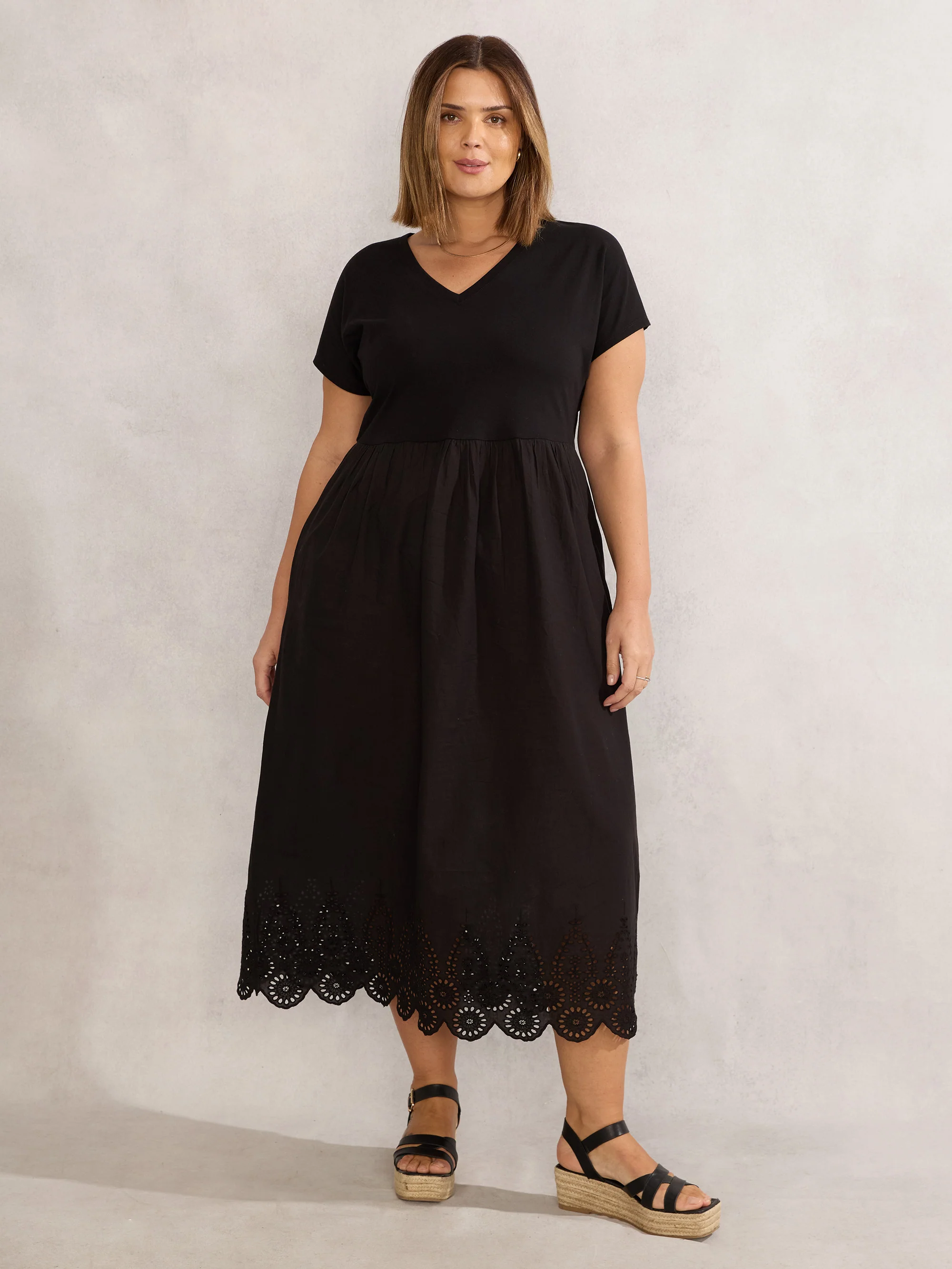 Black Jersey Woven Mix T-Shirt Dress - Image 3