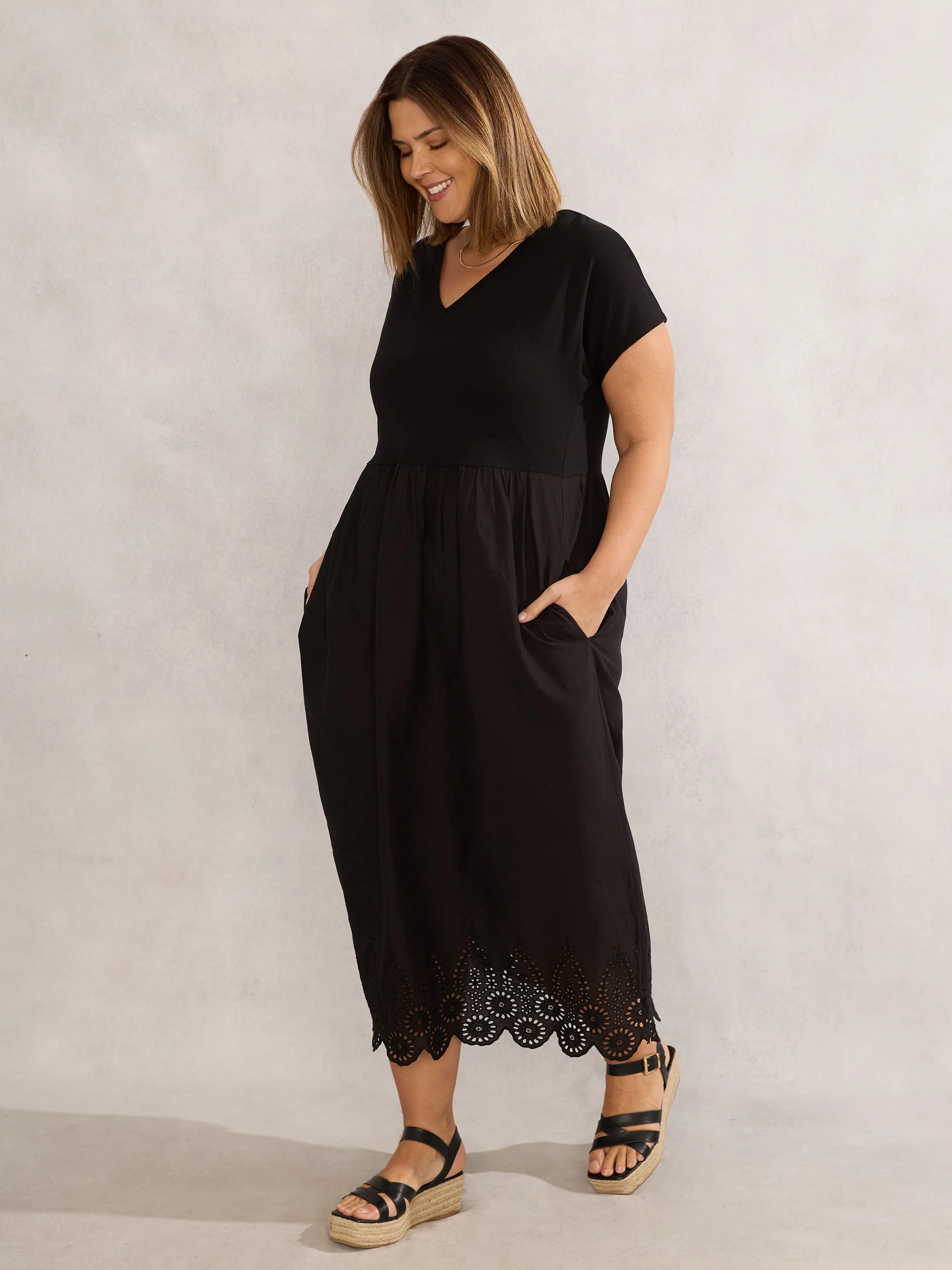 Black Jersey Woven Mix T-Shirt Dress - Image 4