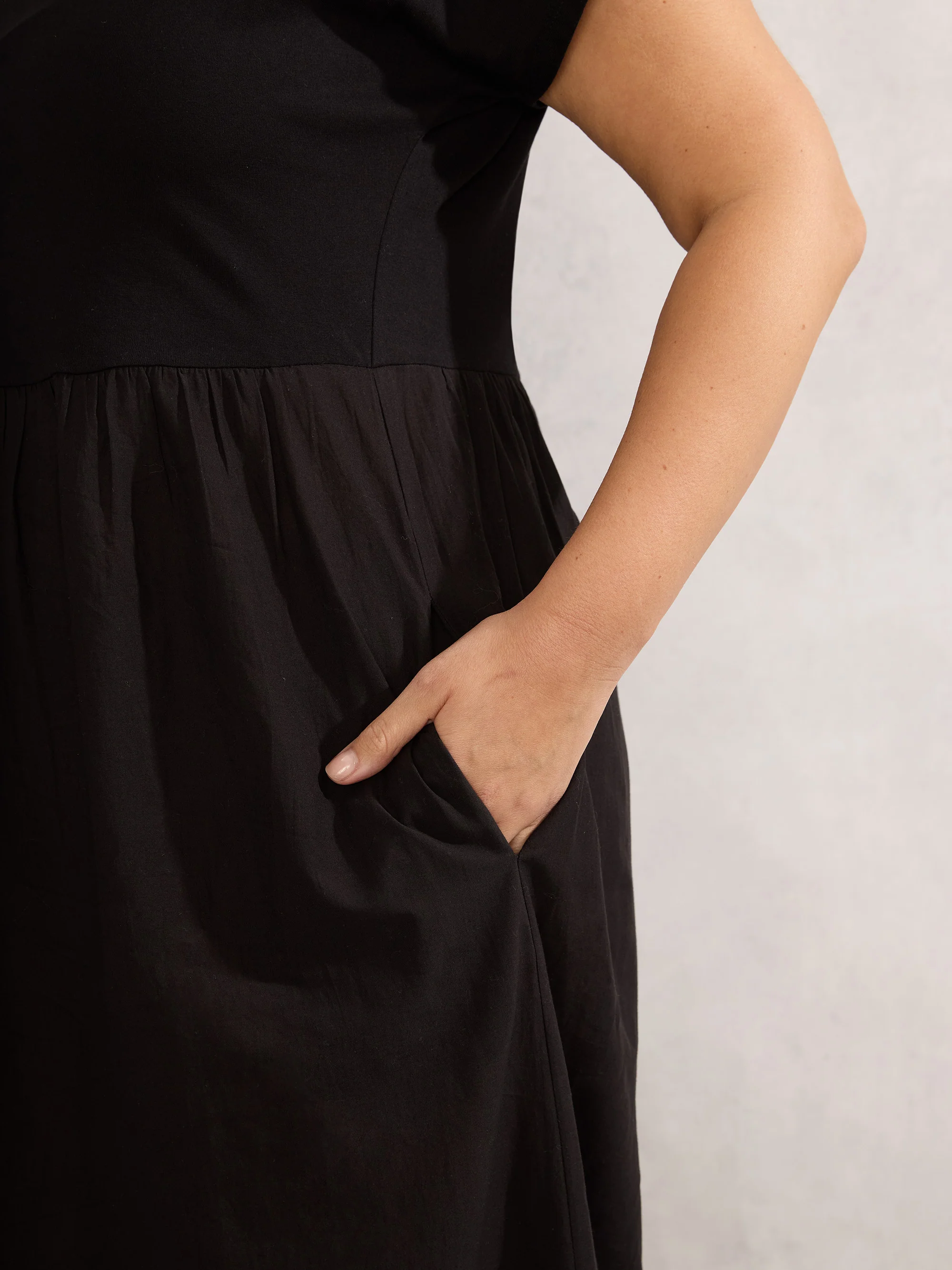 Black Jersey Woven Mix T-Shirt Dress - Image 5