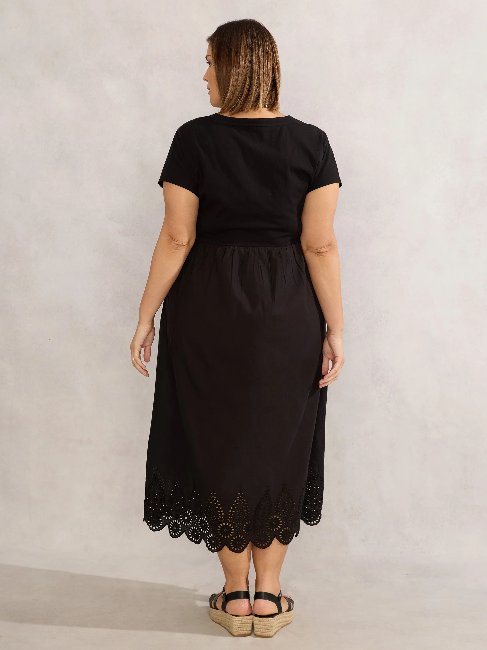 Black Jersey Woven Mix T-Shirt Dress - Image 6