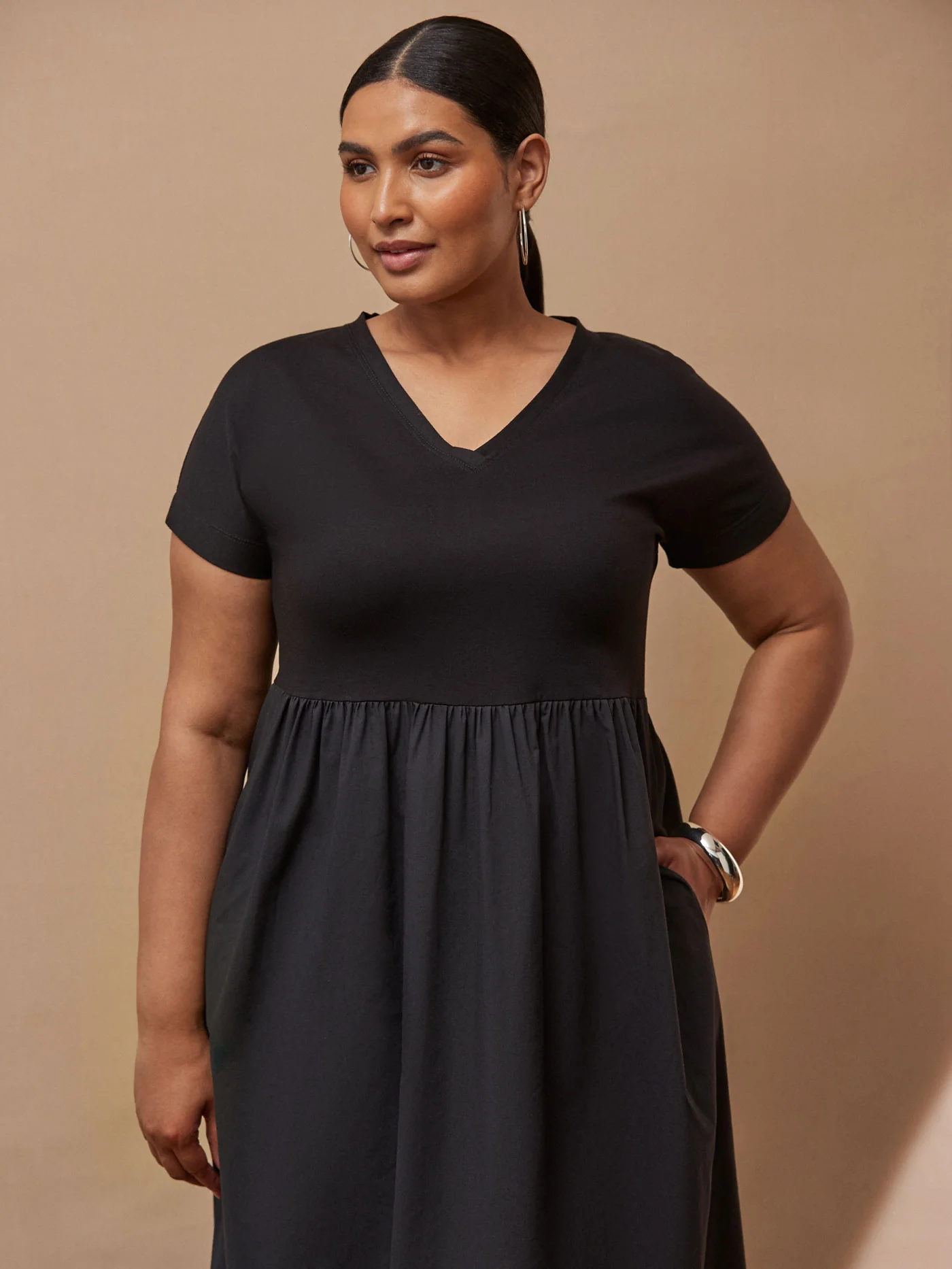 Black Jersey Woven Mix T-Shirt Dress - Image 4