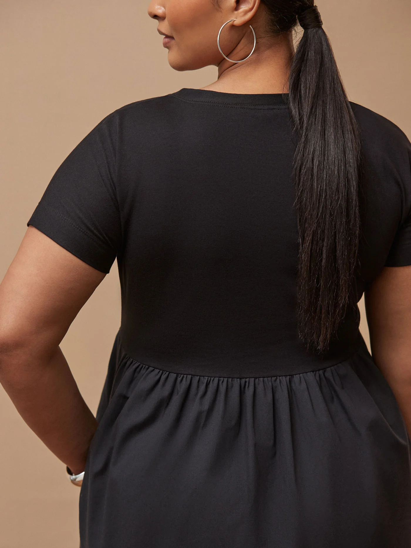 Black Jersey Woven Mix T-Shirt Dress - Image 5