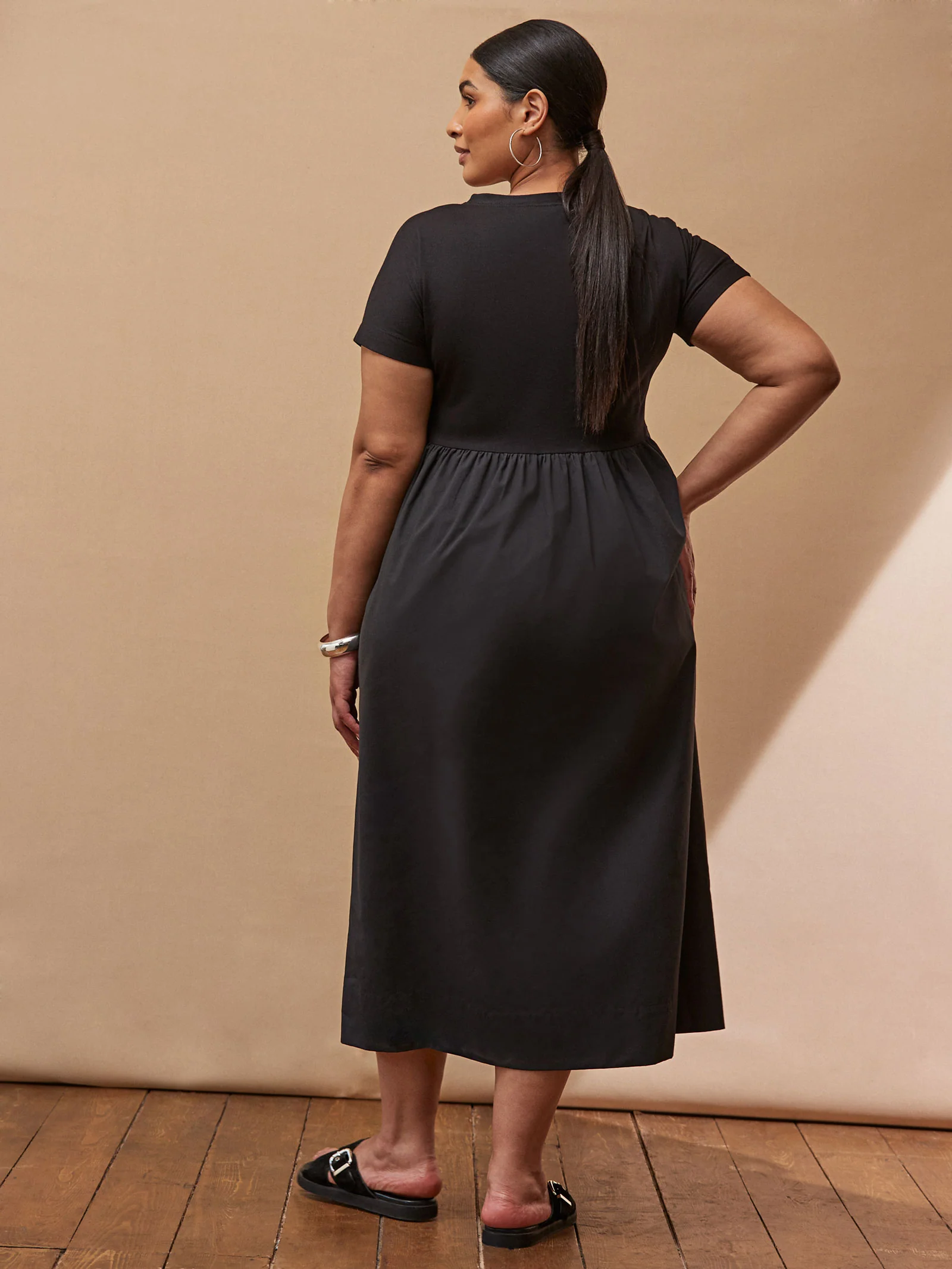 Black Jersey Woven Mix T-Shirt Dress - Image 6
