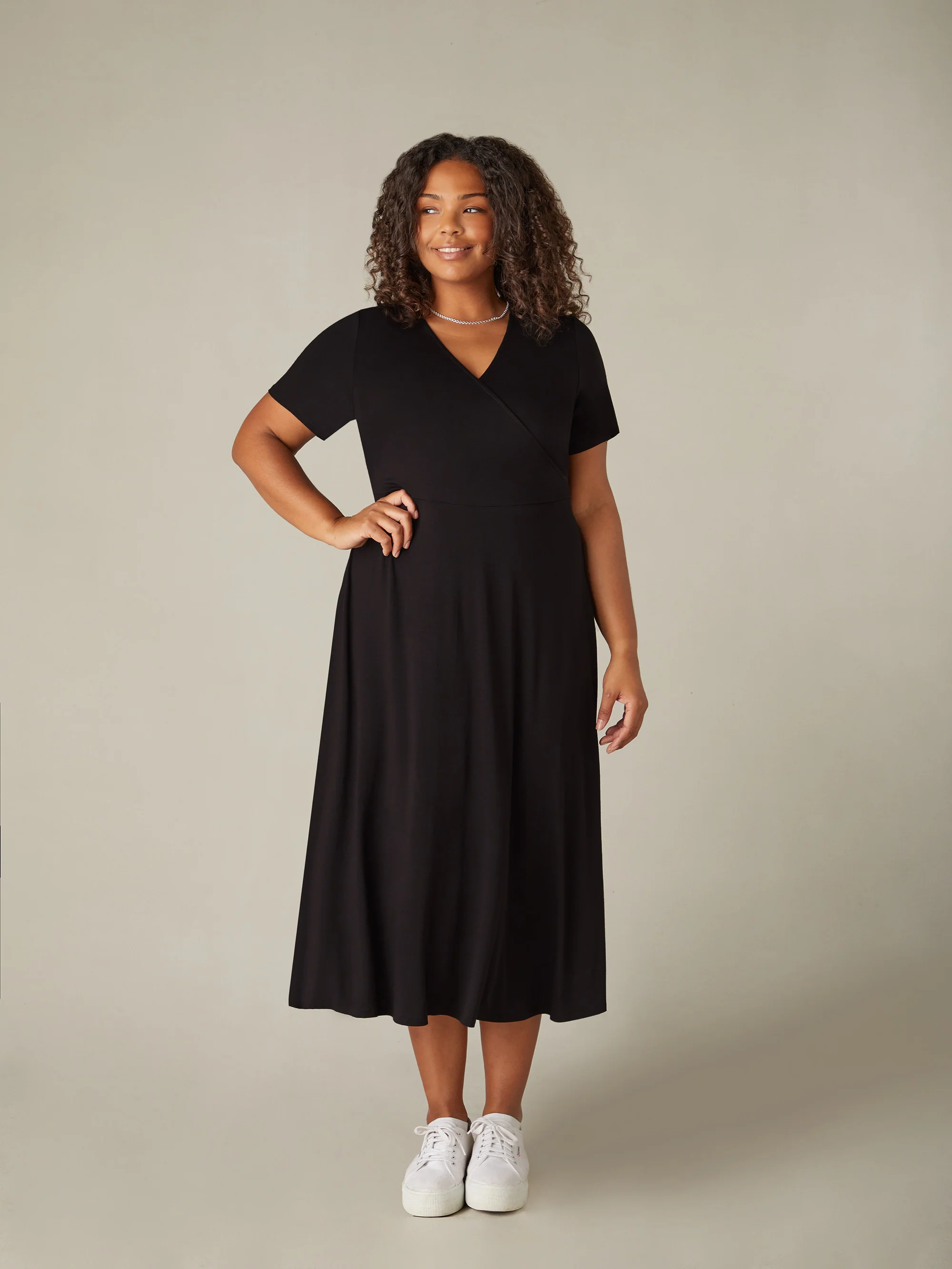 Black Jersey Wrap Midi Dress - Image 3