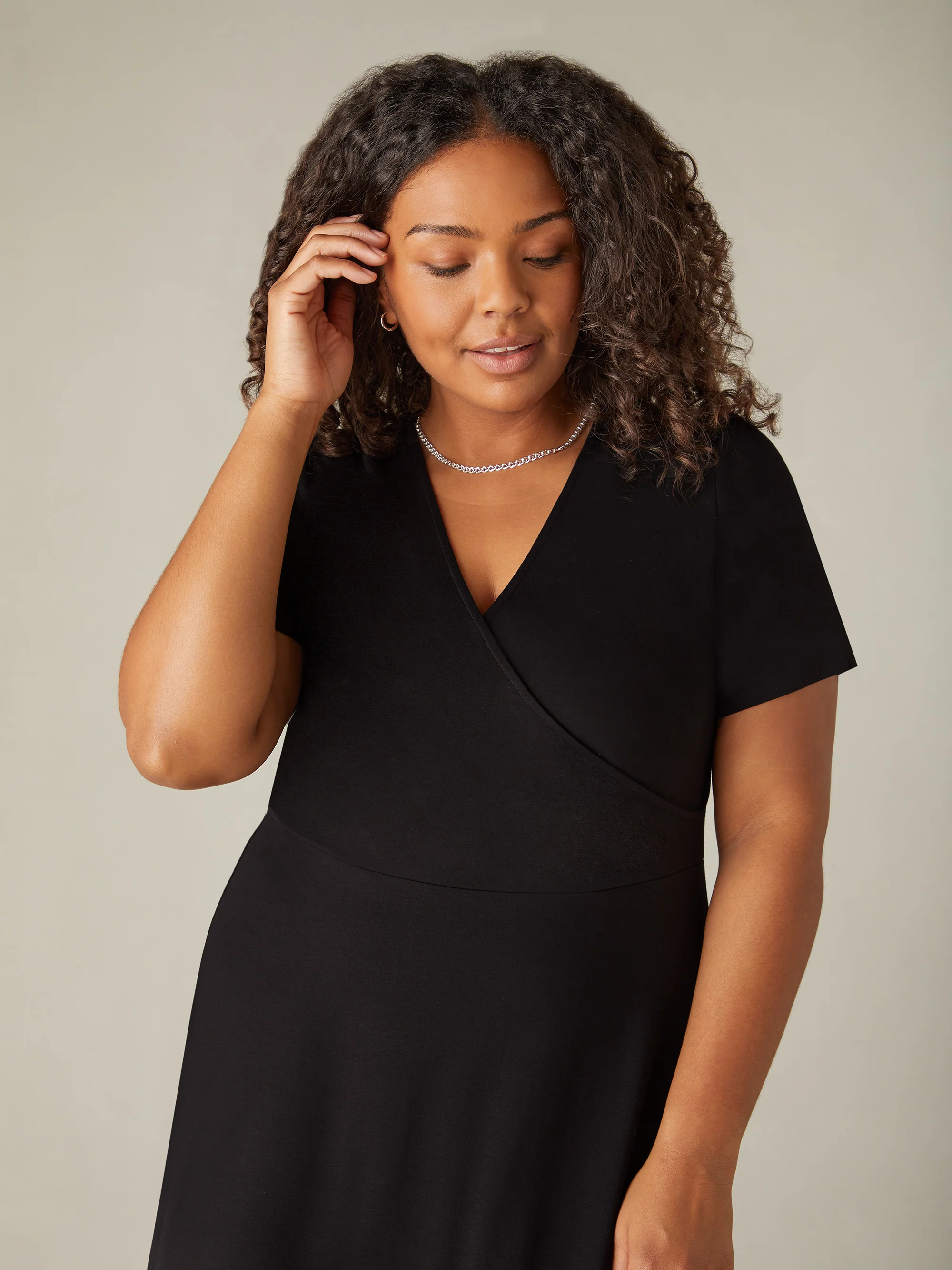 Black Jersey Wrap Midi Dress - Image 4