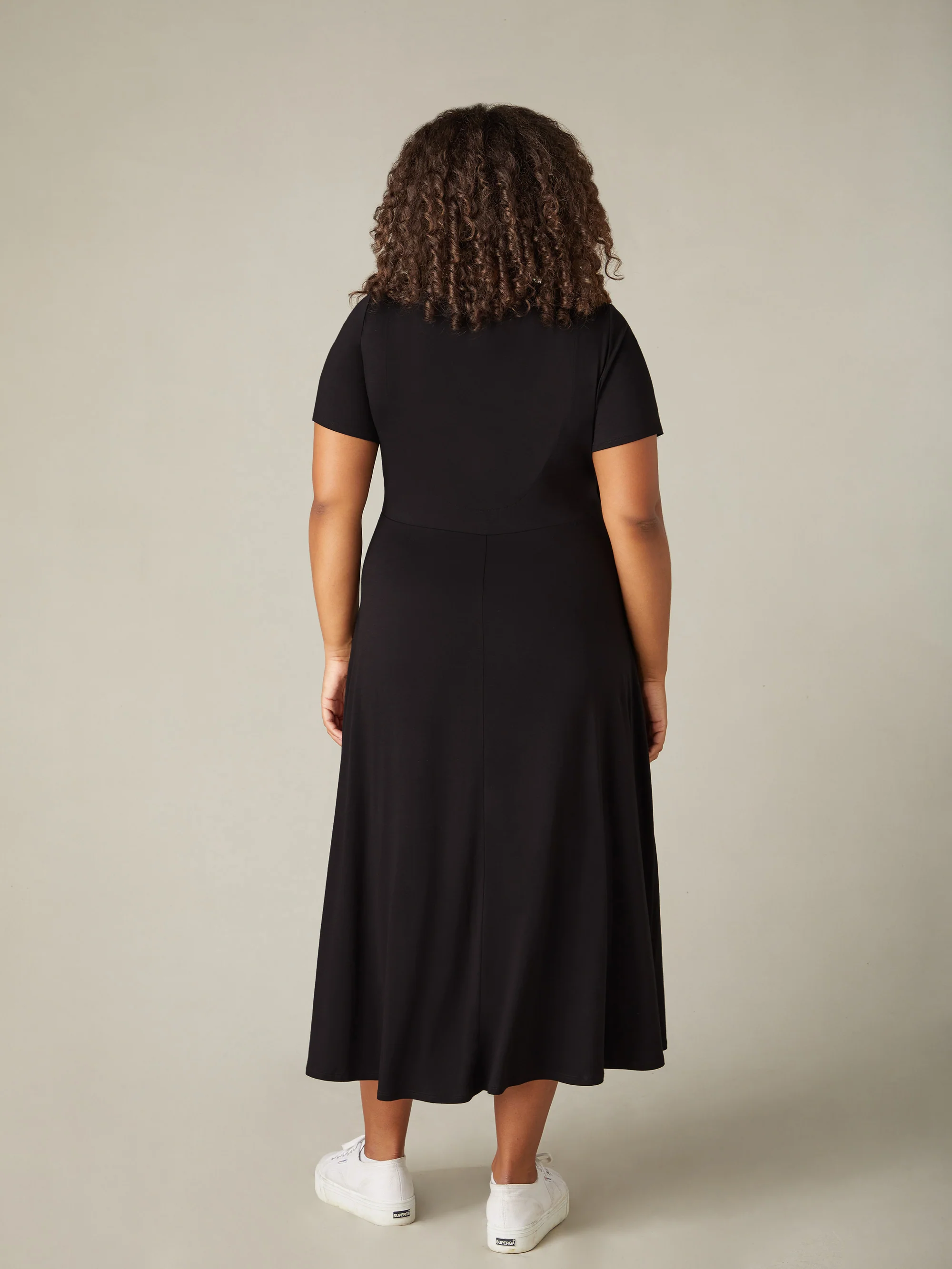 Black Jersey Wrap Midi Dress - Image 5